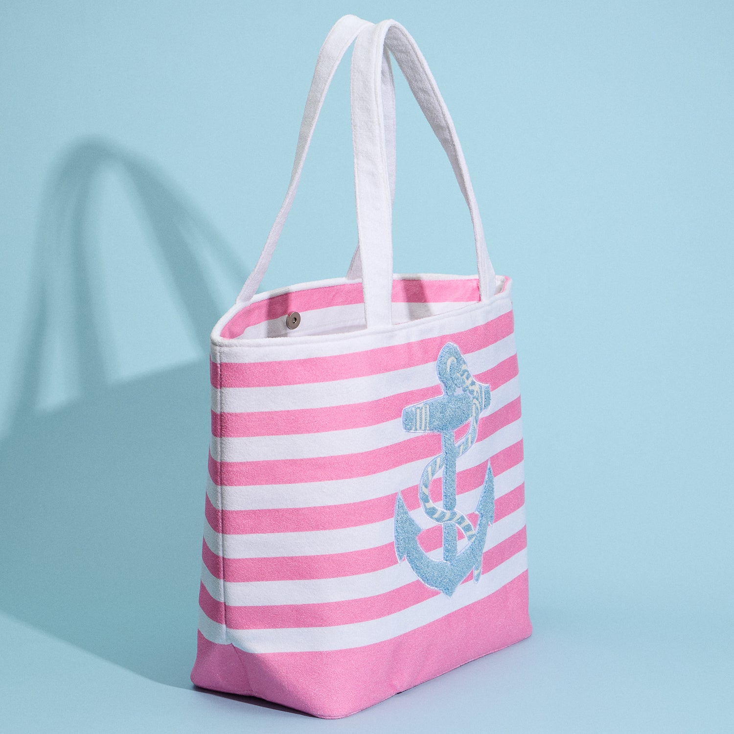 Large Beach Tote with Terry Stripe Print and Anchor Patch