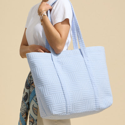 Luxe Terry Tote Bag with Irregular Grid Pattern