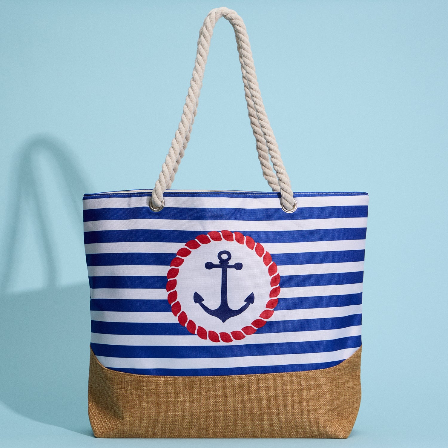 Coastal Chic Nautical Anchor & Stripe Beach Tote