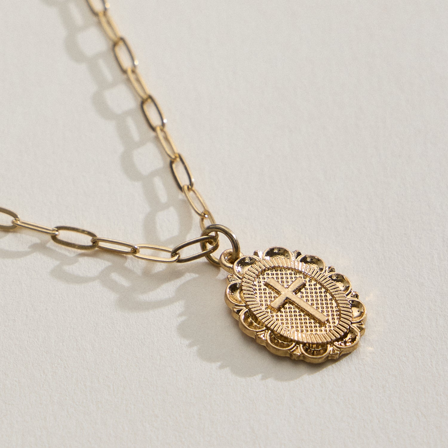 Minimalist 18K Gold Cross Necklace with Paperclip Chain