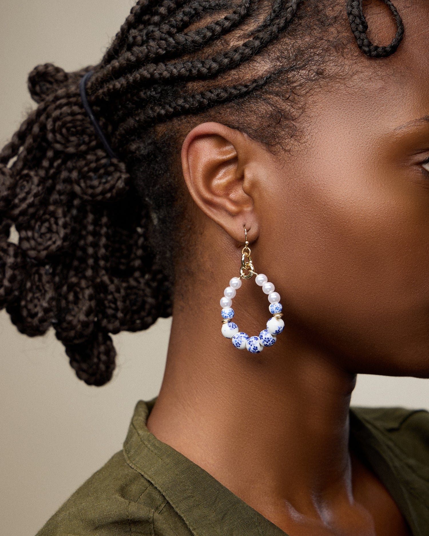 Refined Pink & Blue Floral Ceramic Hoop Earrings