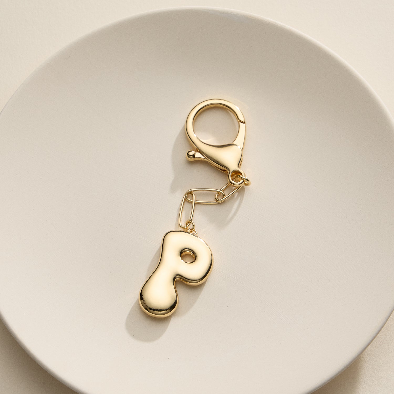 Personalized Bubble Initial Keychain – 18K Gold and Silver Tone Letter Charm