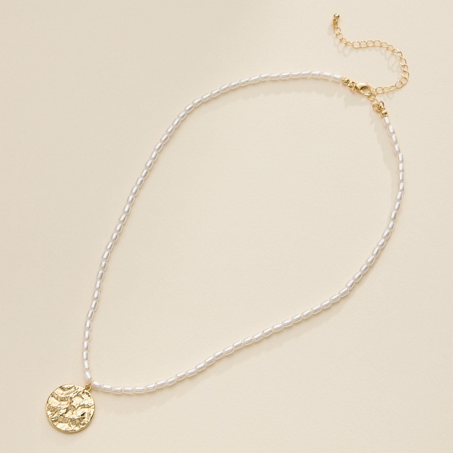 Beaded Pearl Necklace with Gold Coin Pendant Elegant Jewelry