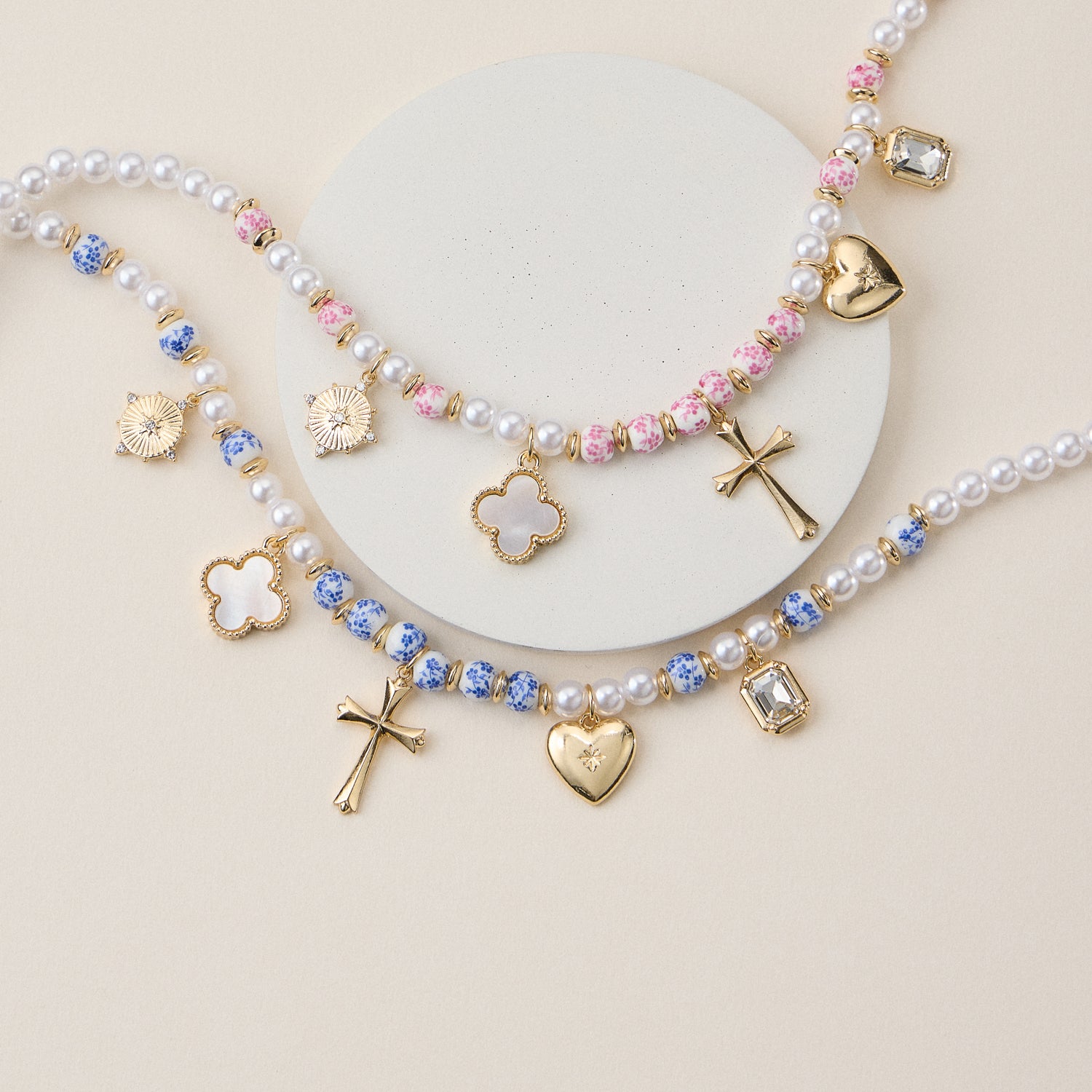 Faith & Love Pearl Ceramic Mixed Necklace