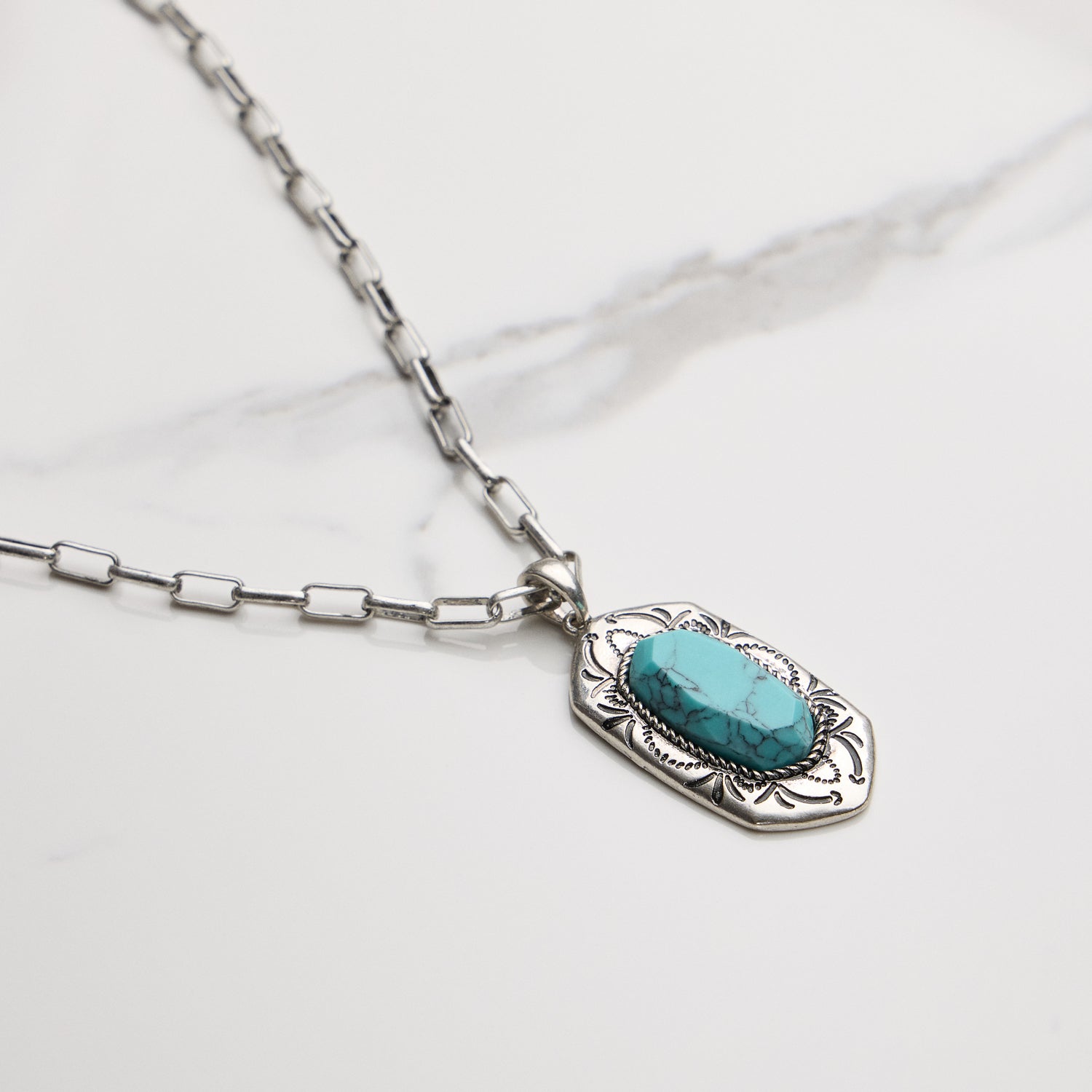 Etched Turquoise Pendant Necklace