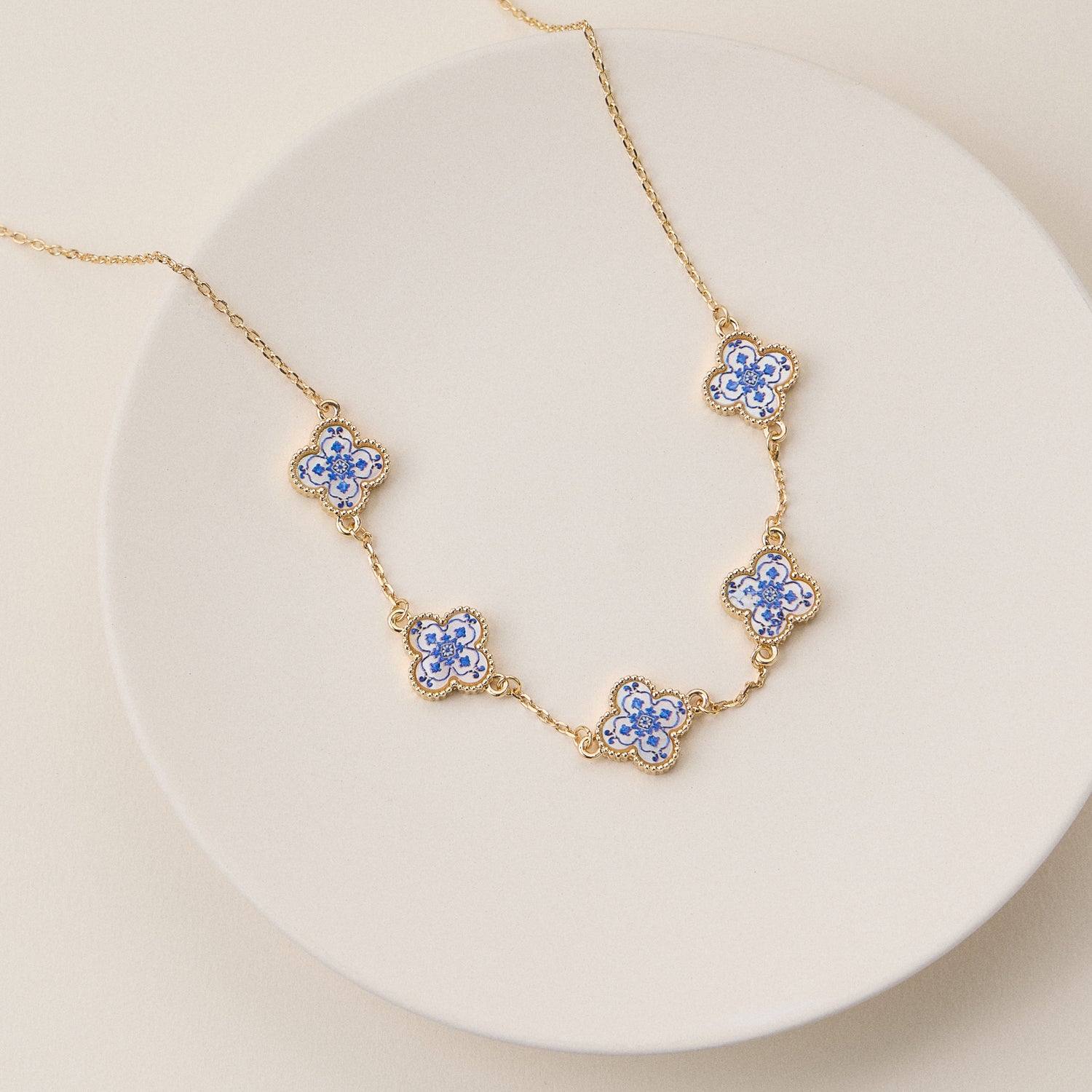 Blue Floral Mother of Pearl Necklace