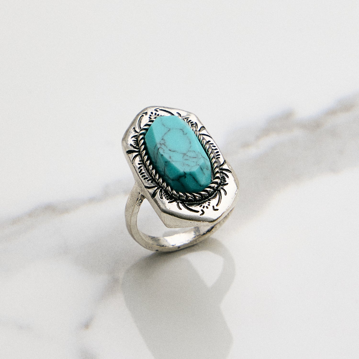 Etched Turquoise Western Ring