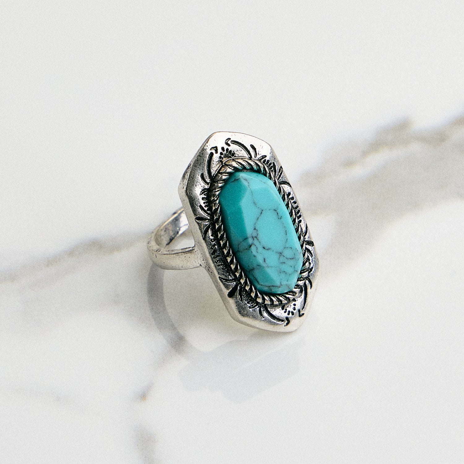 Etched Turquoise Western Ring