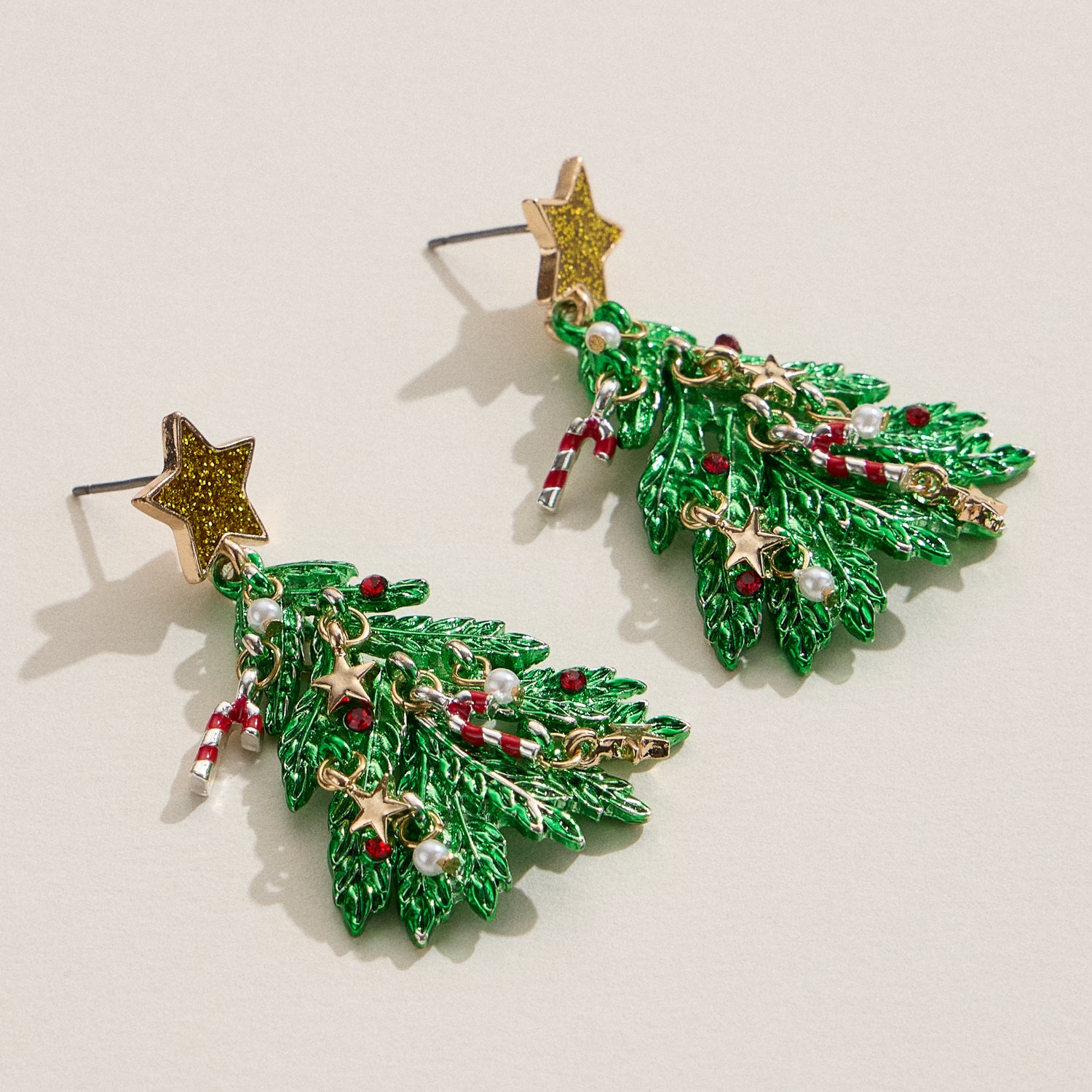 Festive Tree Drop Earrings with Titanium Posts