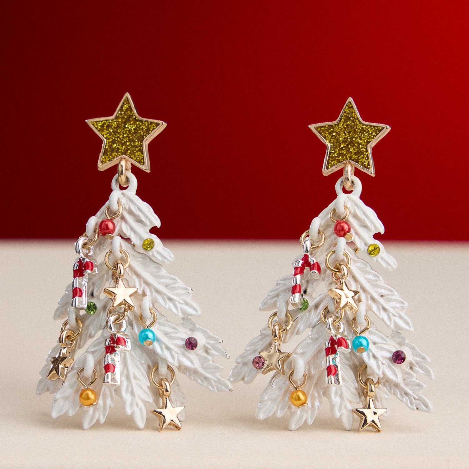 Festive Tree Drop Earrings with Titanium Posts