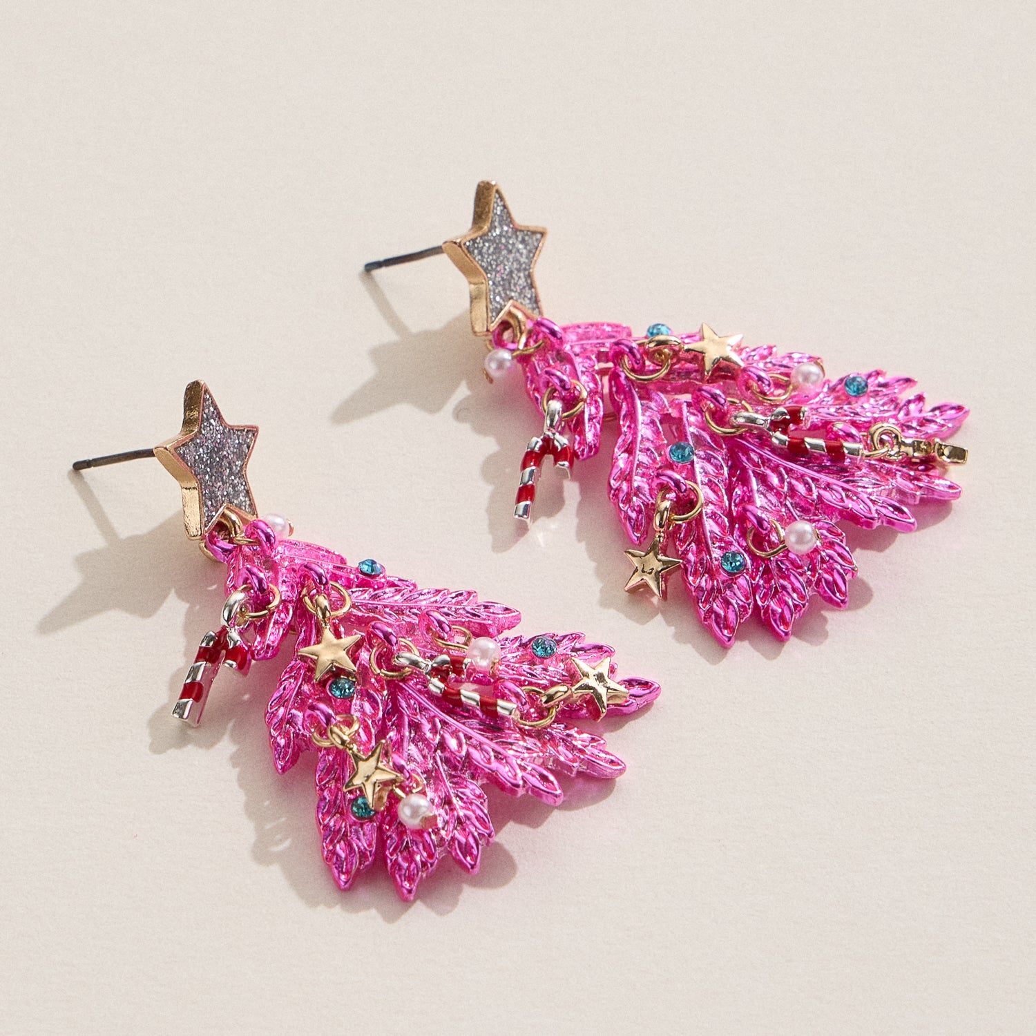 Festive Tree Drop Earrings with Titanium Posts