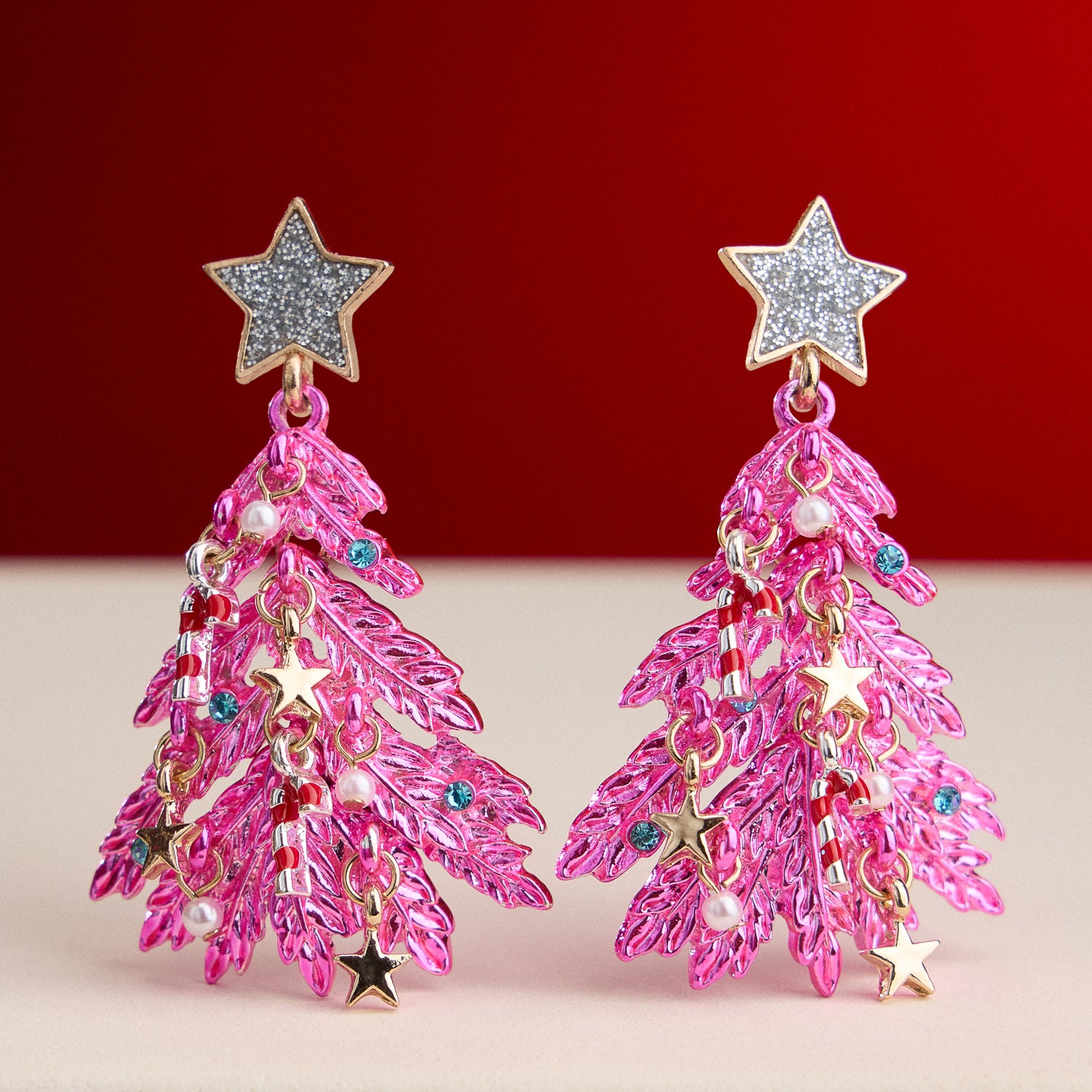 Festive Tree Drop Earrings with Titanium Posts