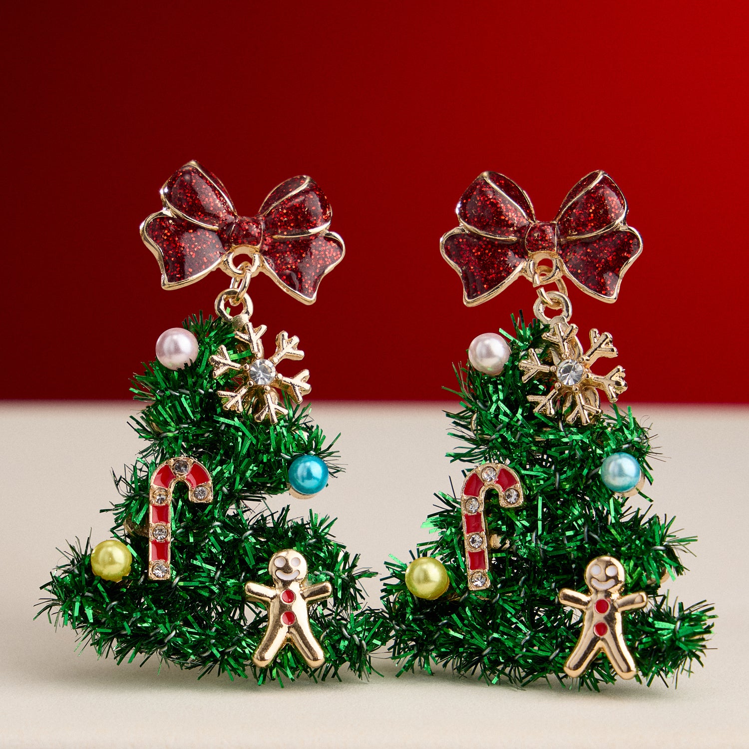Refined Holiday Evergreen Drop Earrings with Hypoallergenic Titanium Posts