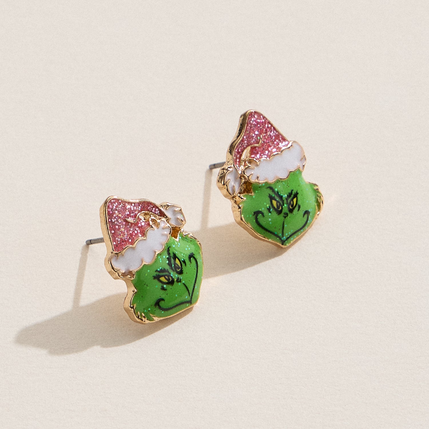 Festive Green Monster Stud Earrings with Hypoallergenic Titanium Posts