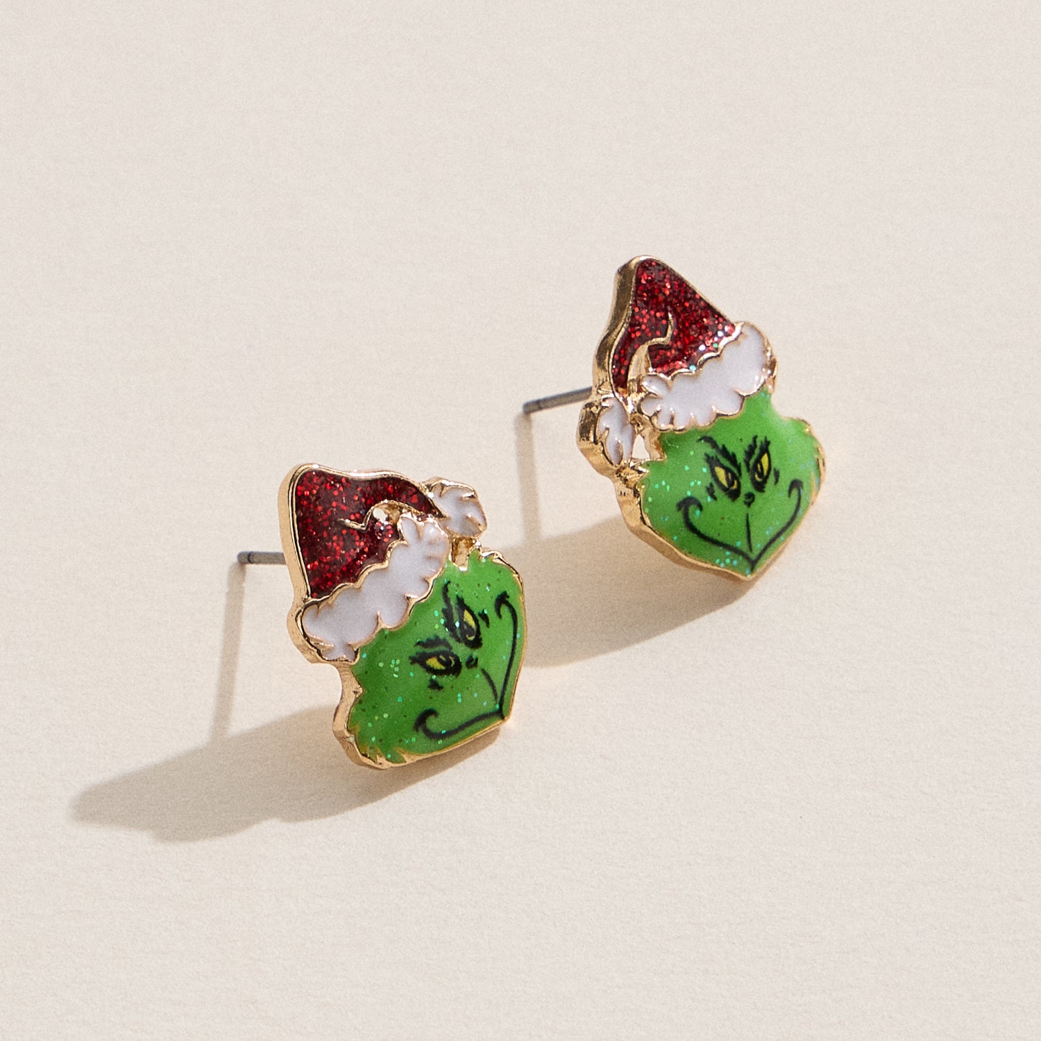 Festive Green Monster Stud Earrings with Hypoallergenic Titanium Posts