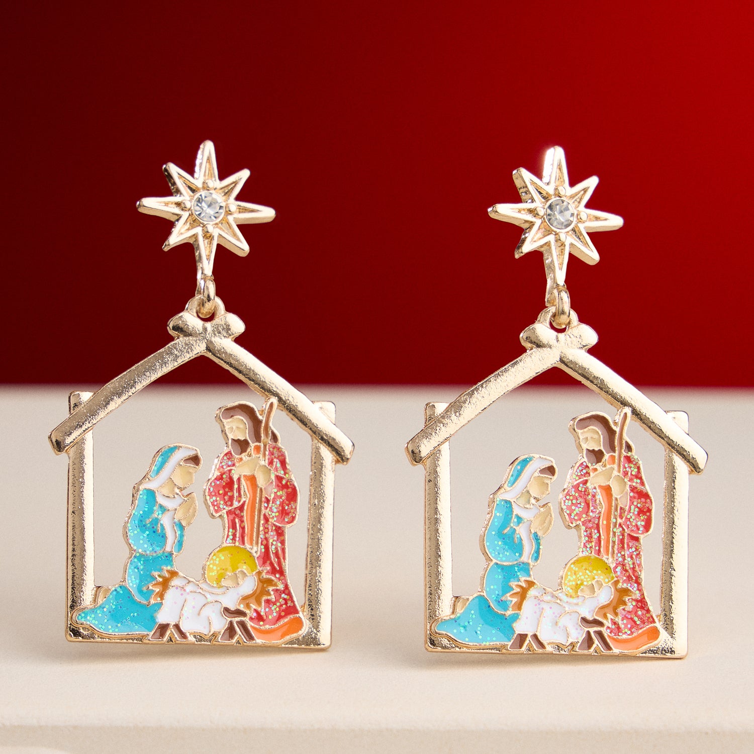 Nativity Scene Enamel Earrings with Titanium Posts