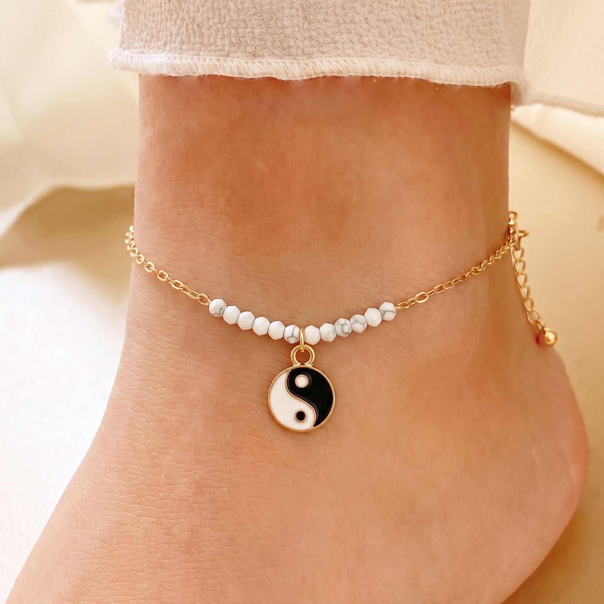 Yin Yang Semi Precious Stones Anklet - Frem