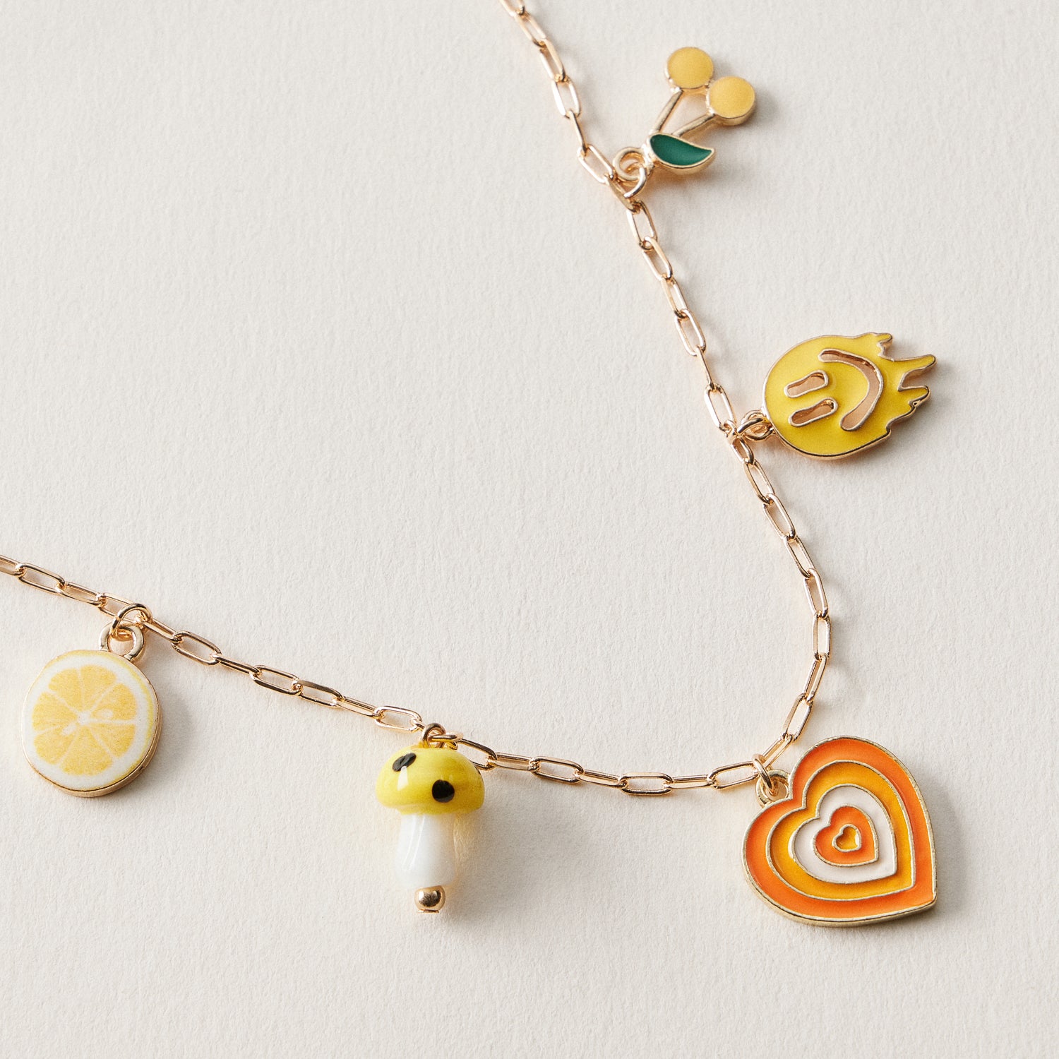 Gold Charm Link Anklet | Retro Fruit & Heart Charms