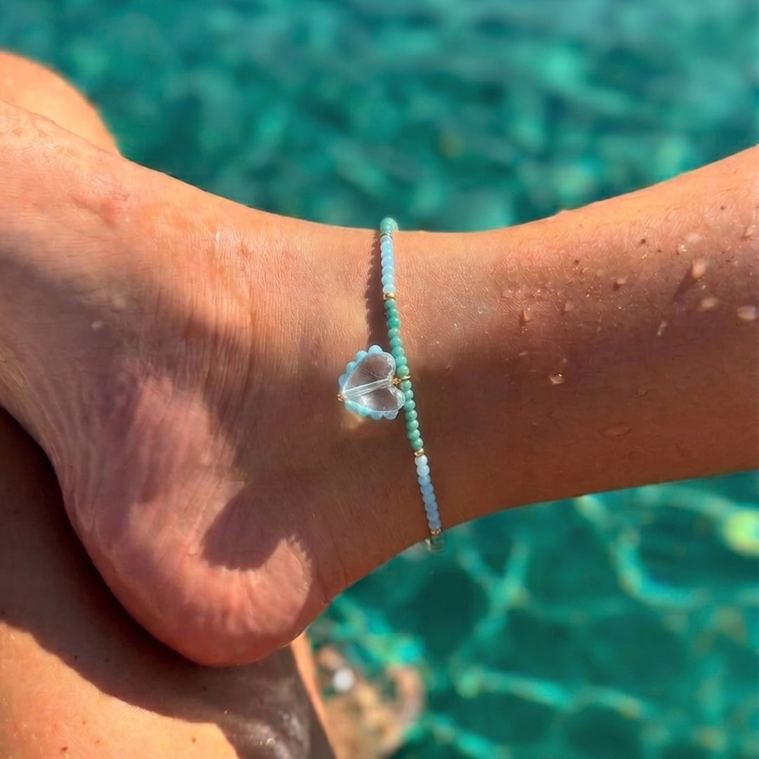 Heart Glass Beaded Anklet - Frem