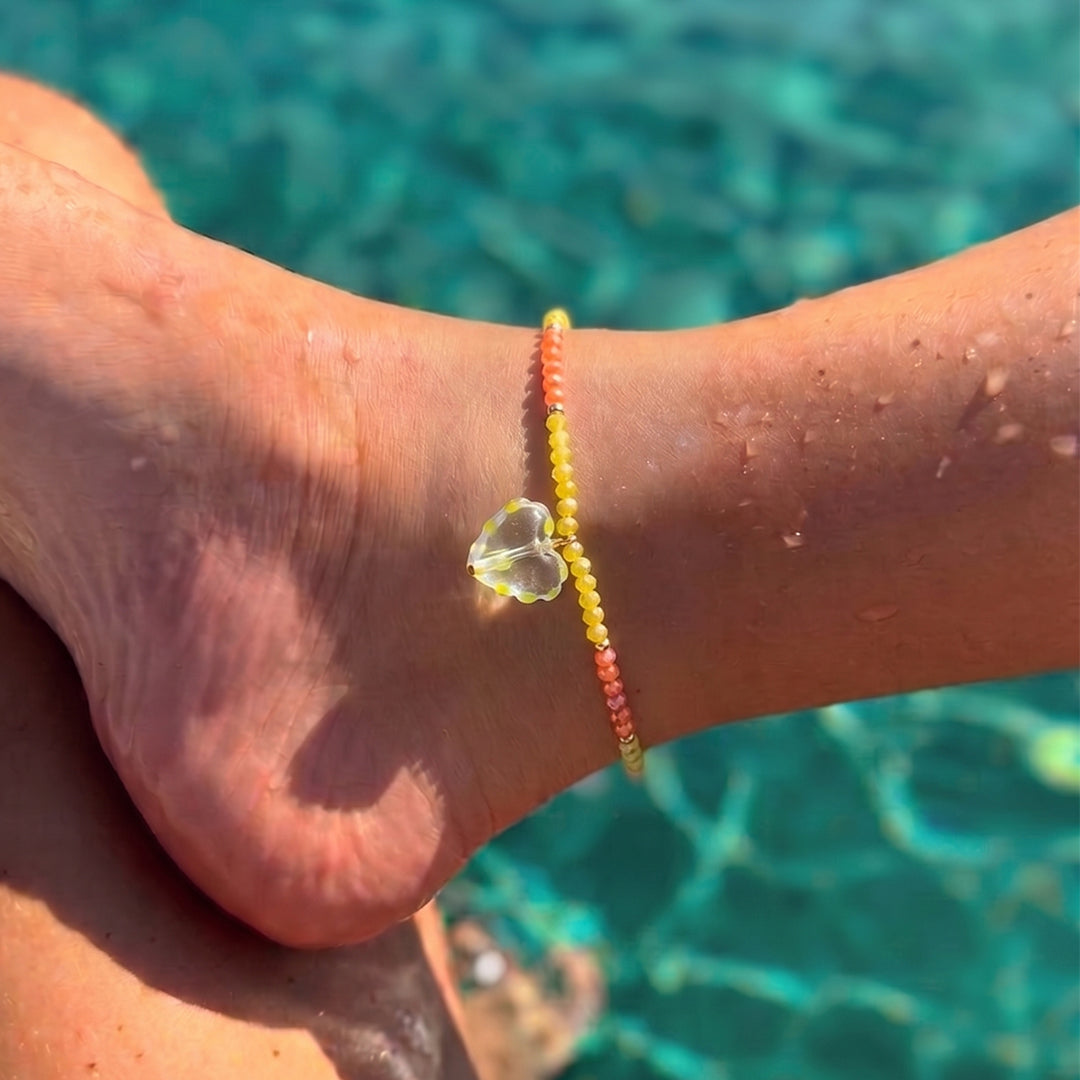 Heart Glass Beaded Anklet - Frem