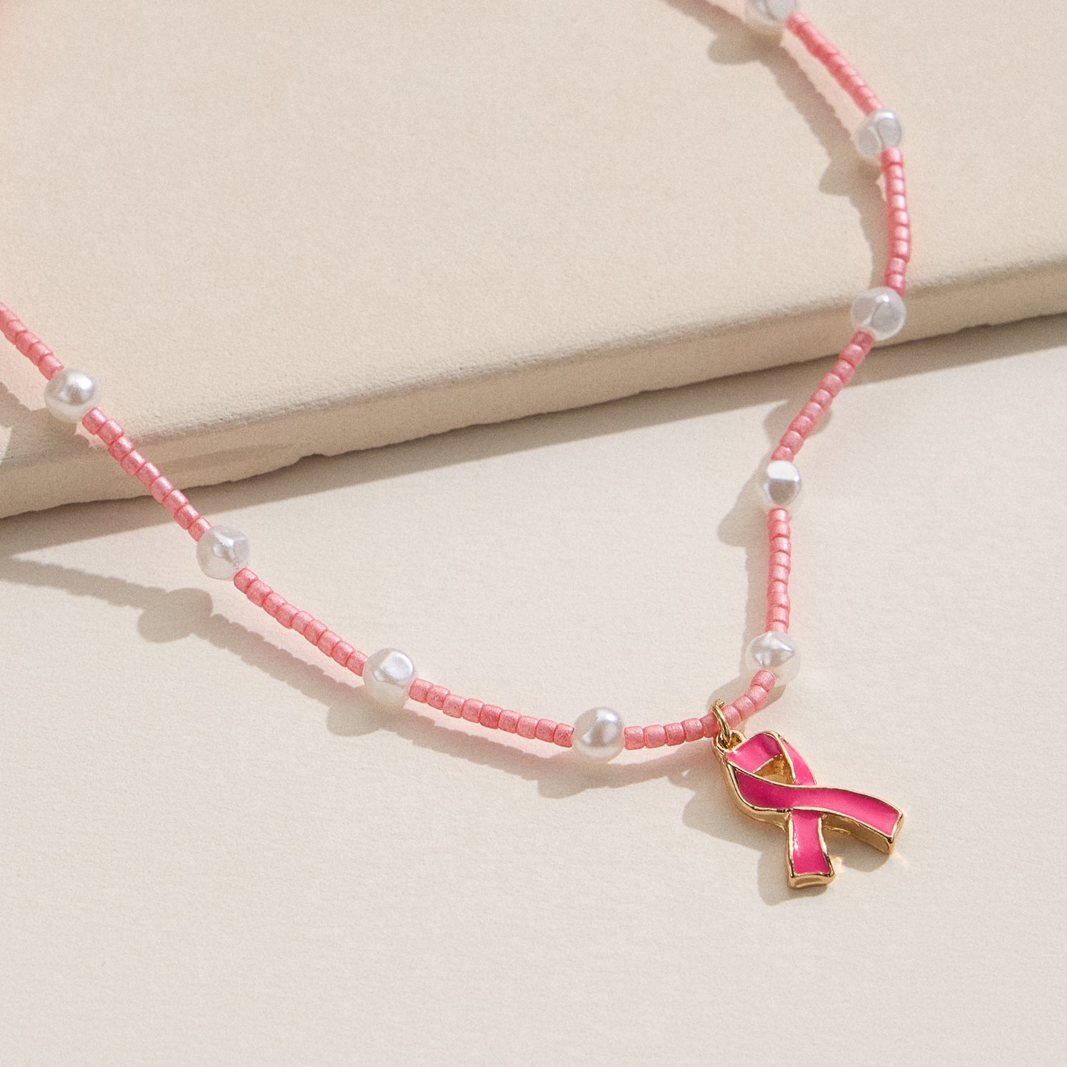 Pink Ribbon Glass Bead Anklet