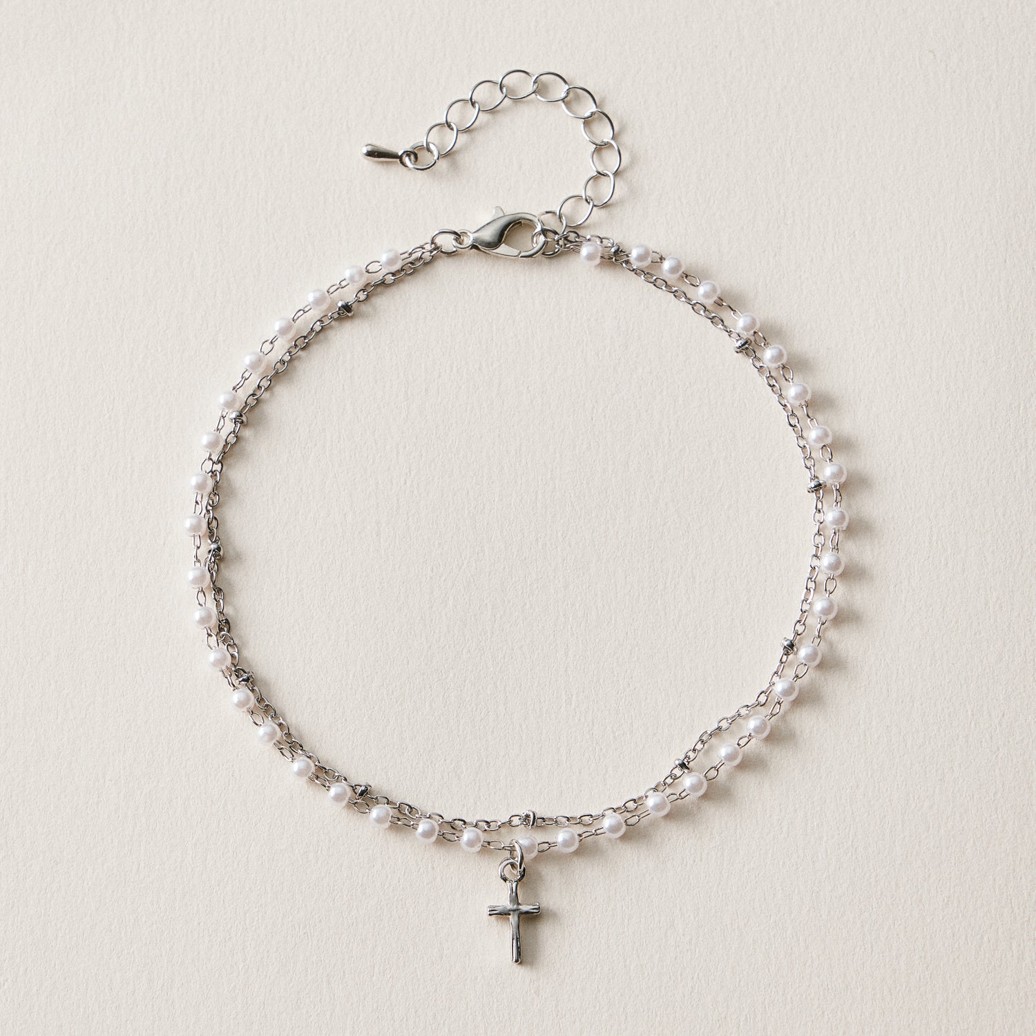 Pearl Cross Layered Anklet | Dainty Beaded Jewelry