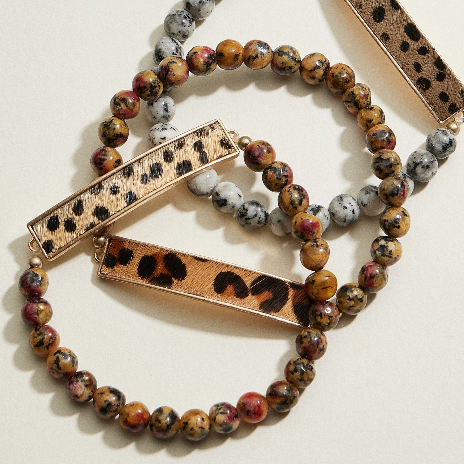 Stone Beaded Leopard Bar Stretch Bracelet | Beaded Jewelry