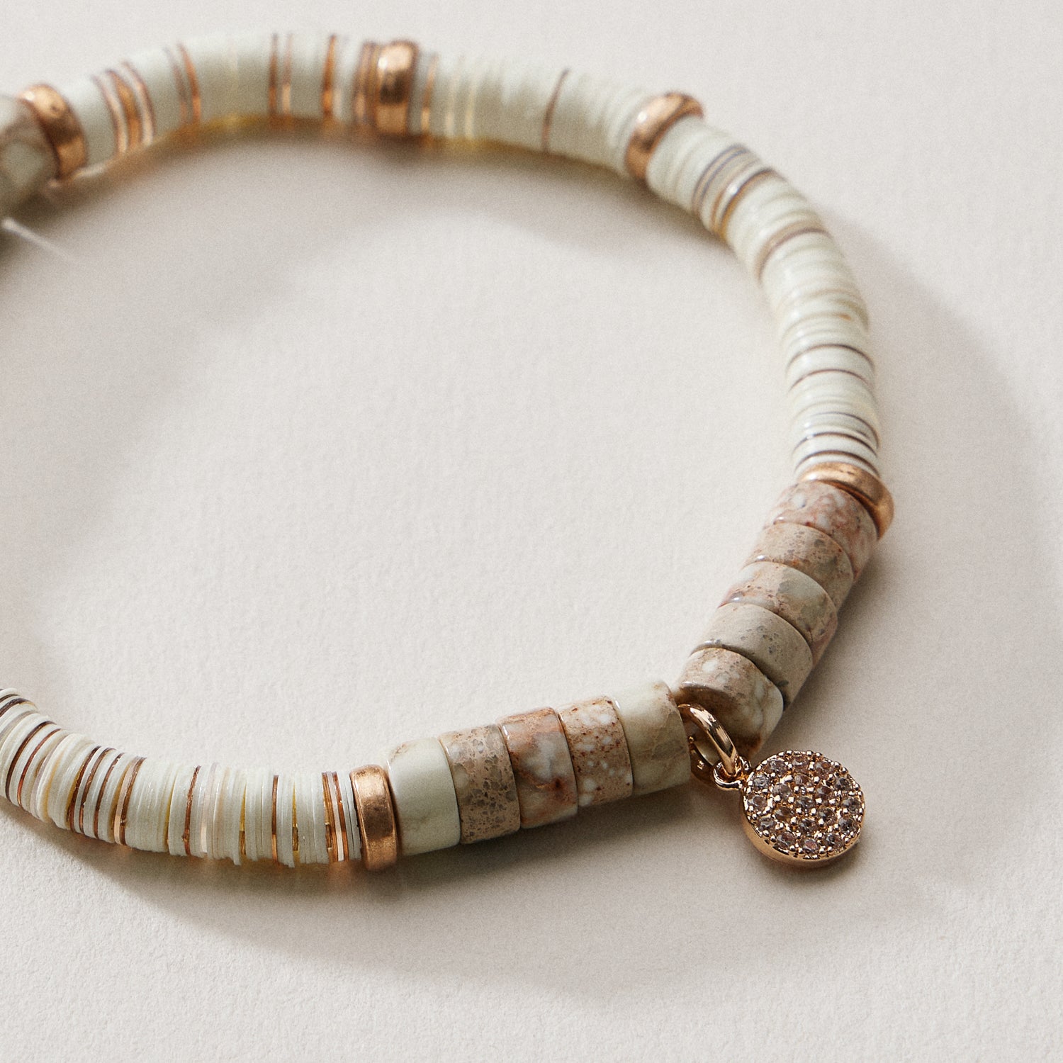 Heishi Bead Stretch Bracelet — Charm Accent