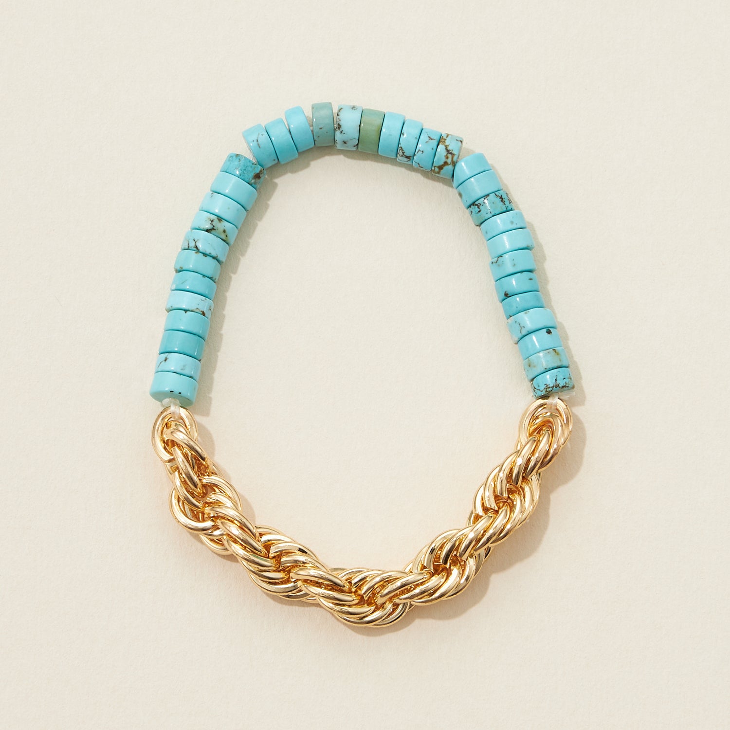 Pipe Natural Stone Beaded Metal Chain Bracelet