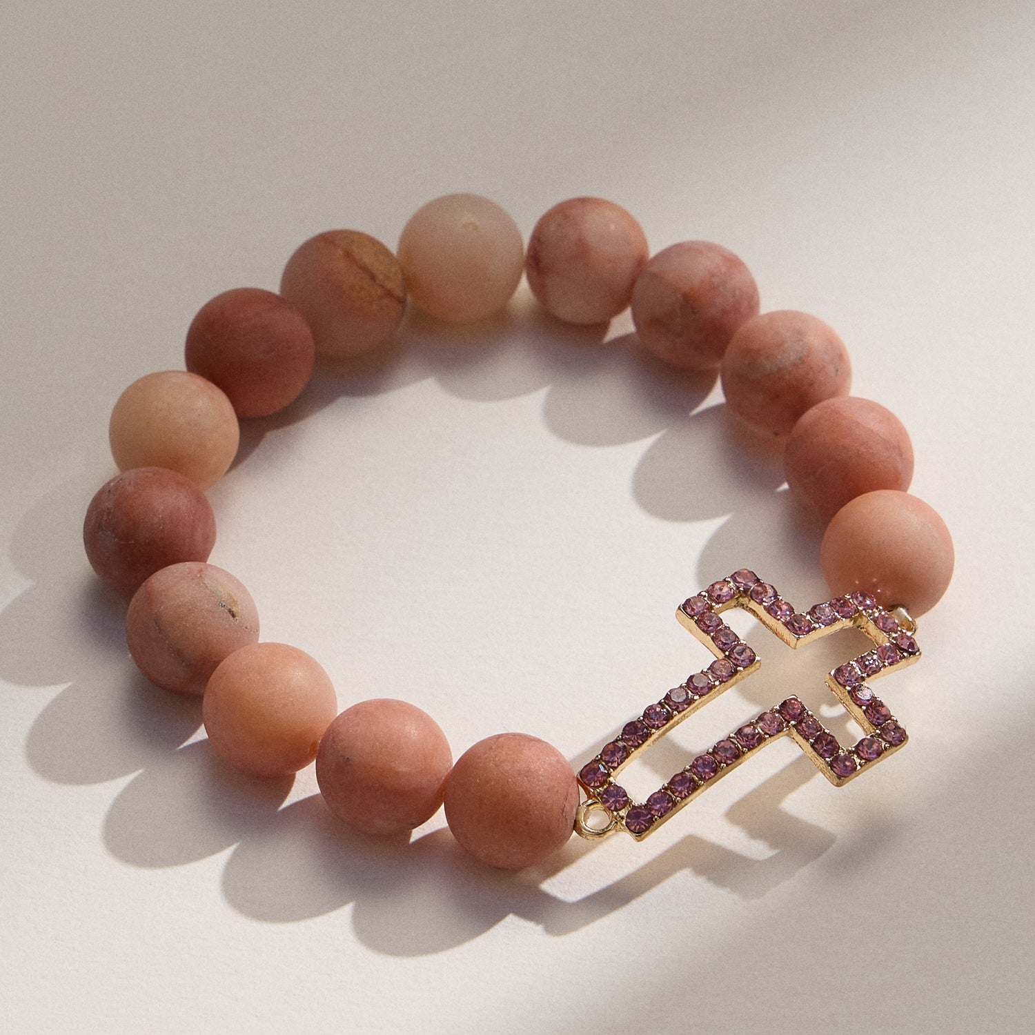 Beaded Bracelet with Faux Stone Cross