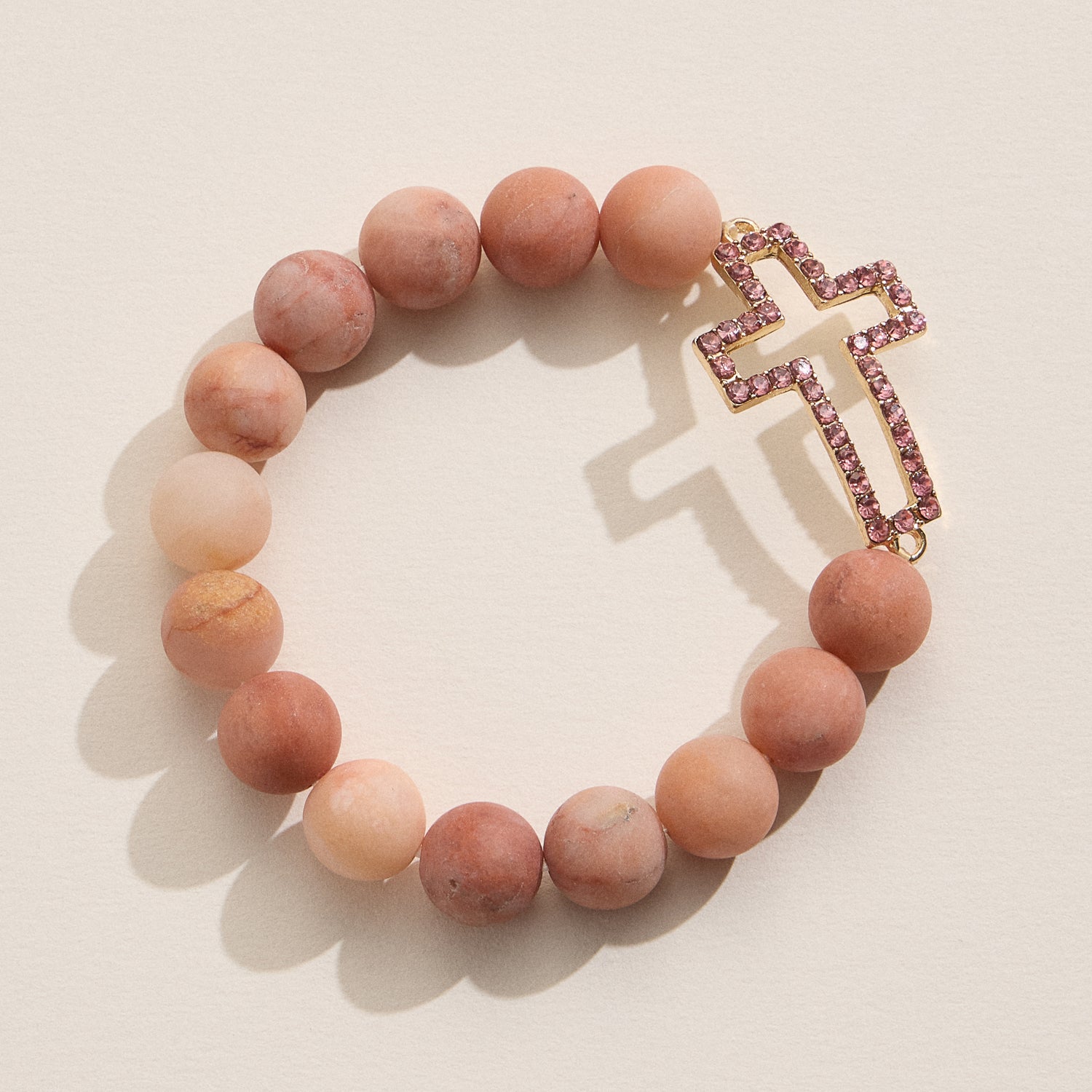 Beaded Bracelet with Faux Stone Cross