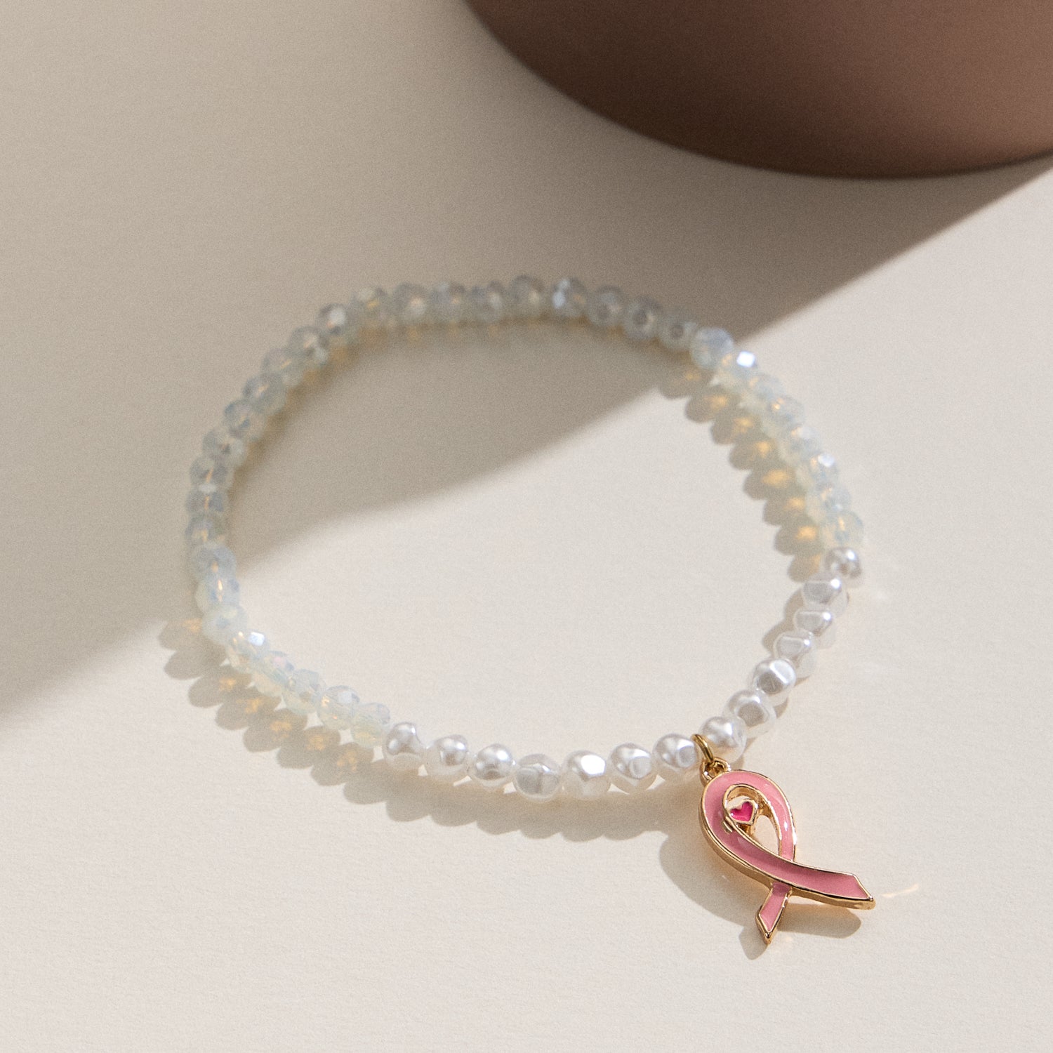 Pink Ribbon Glass Bead Bracelet