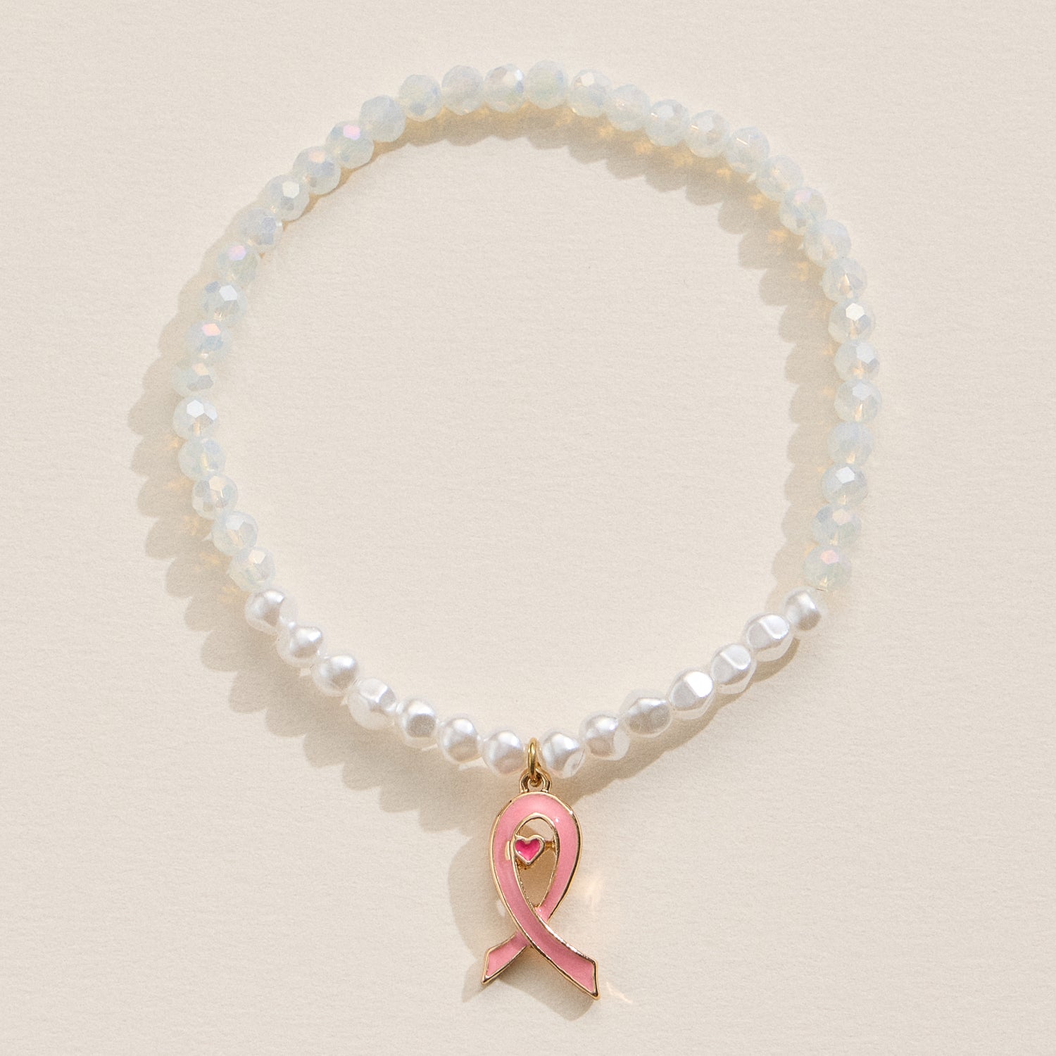 Pink Ribbon Glass Bead Bracelet
