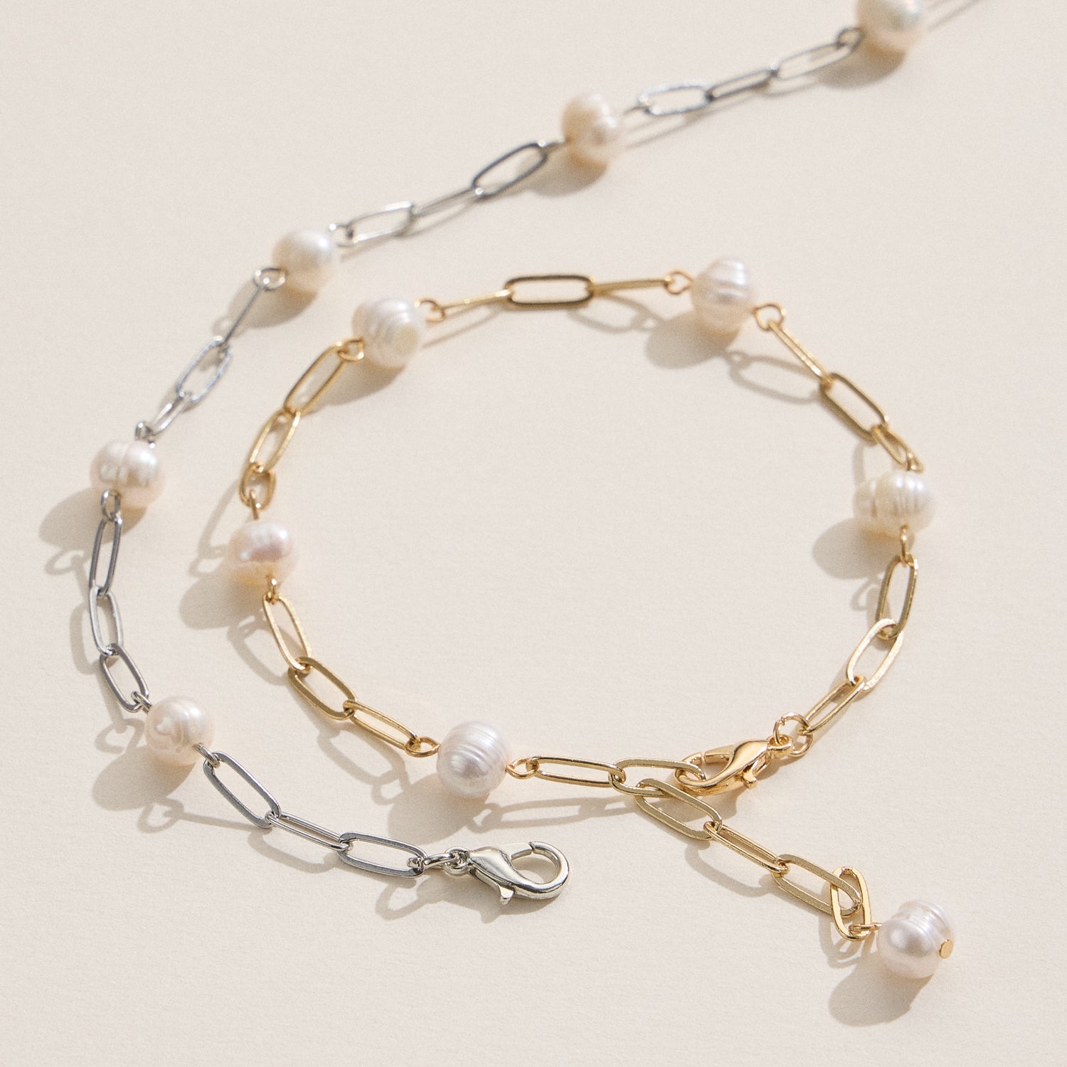 Faux Pearl Chain Bracelet Gold or Silver