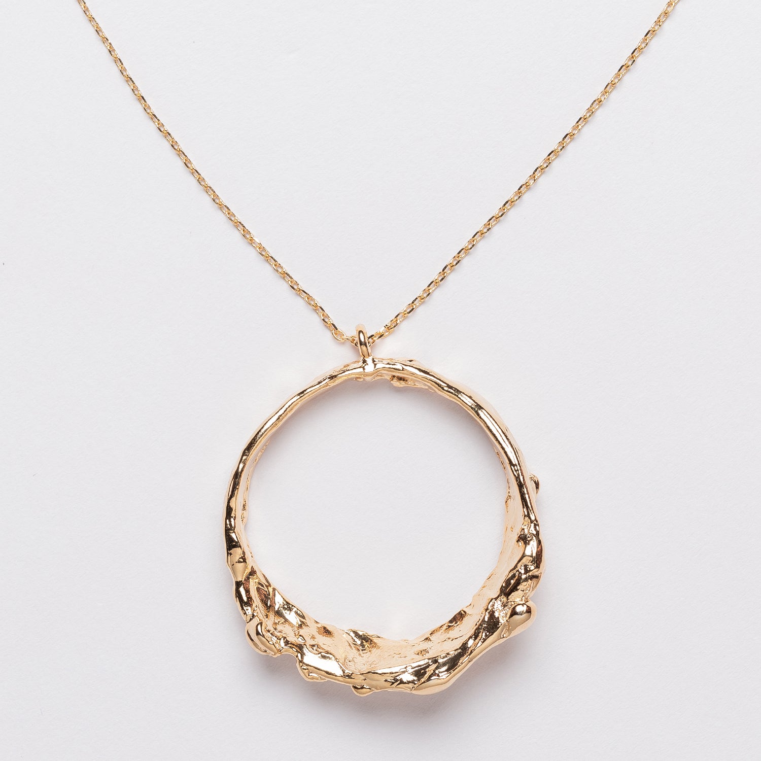 Gold Textured Circle Pendant Necklace