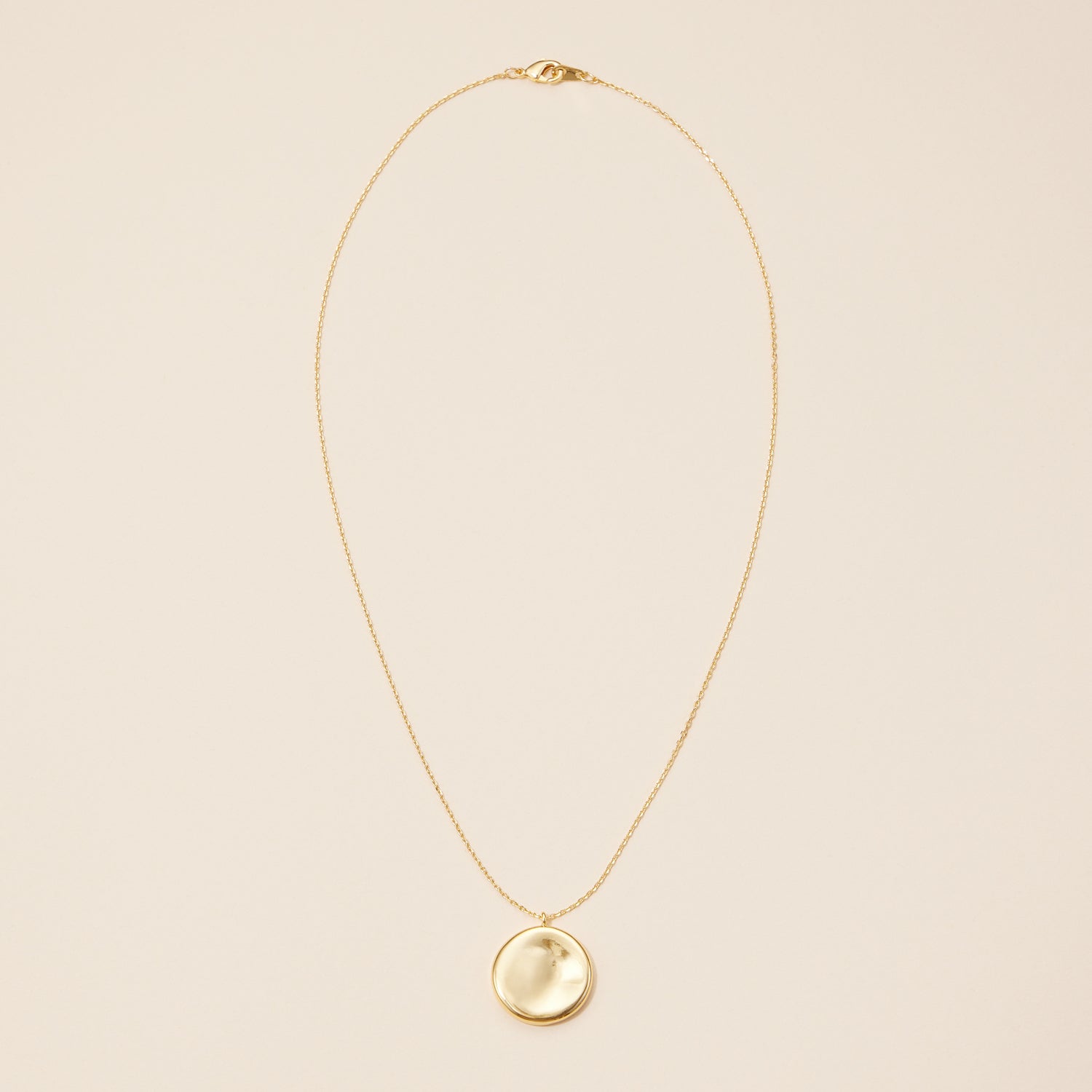 Modern 18K Gold-Dipped Concave Disc Pendant Necklace
