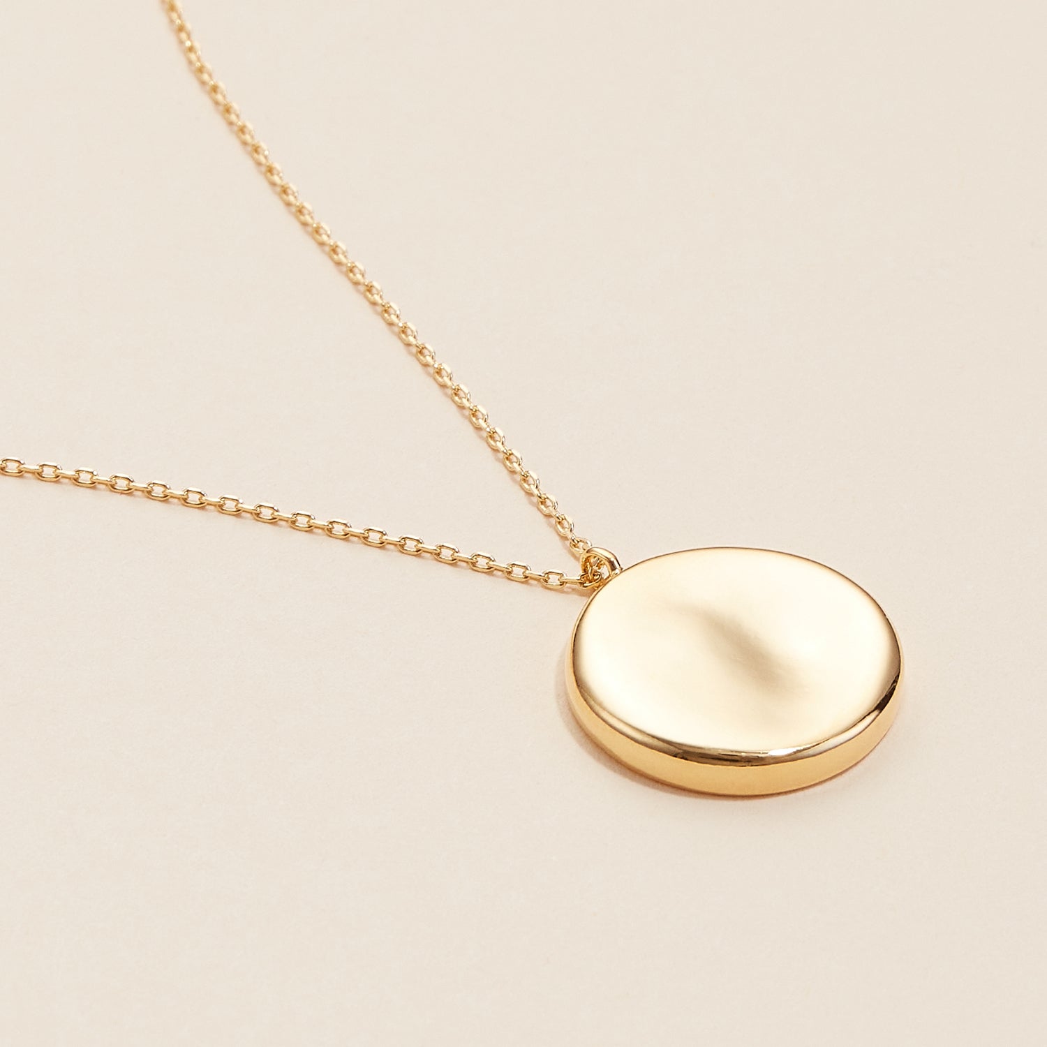 Modern 18K Gold-Dipped Concave Disc Pendant Necklace