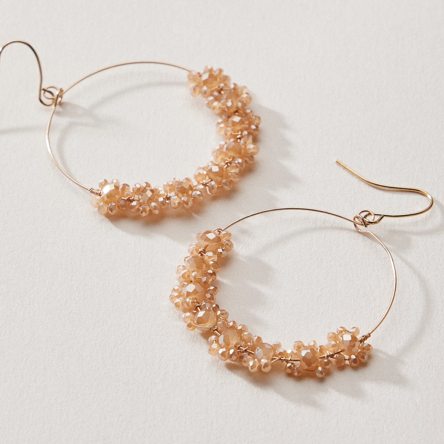 Beaded Crystal Cluster Hoop Earrings – Gold Tone