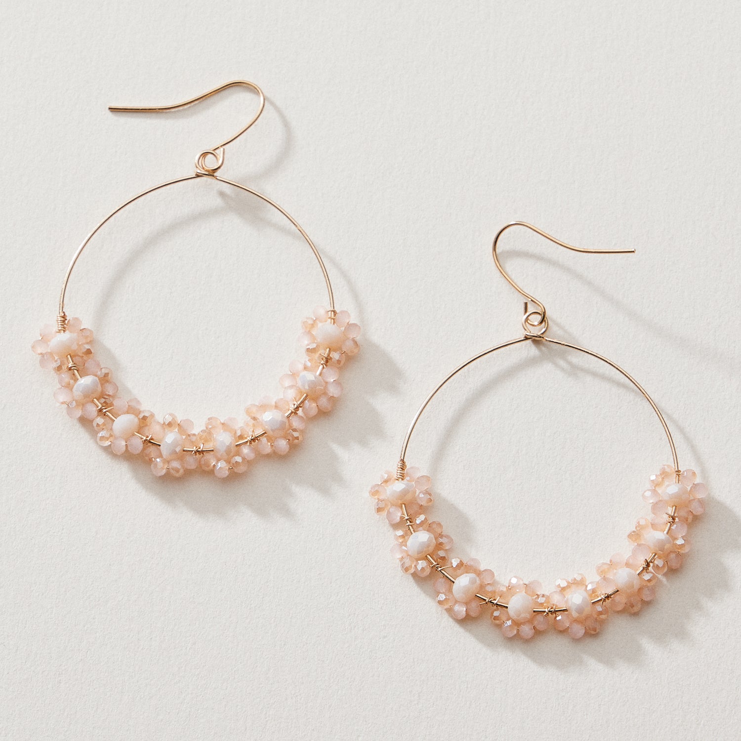 Beaded Crystal Cluster Hoop Earrings – Gold Tone
