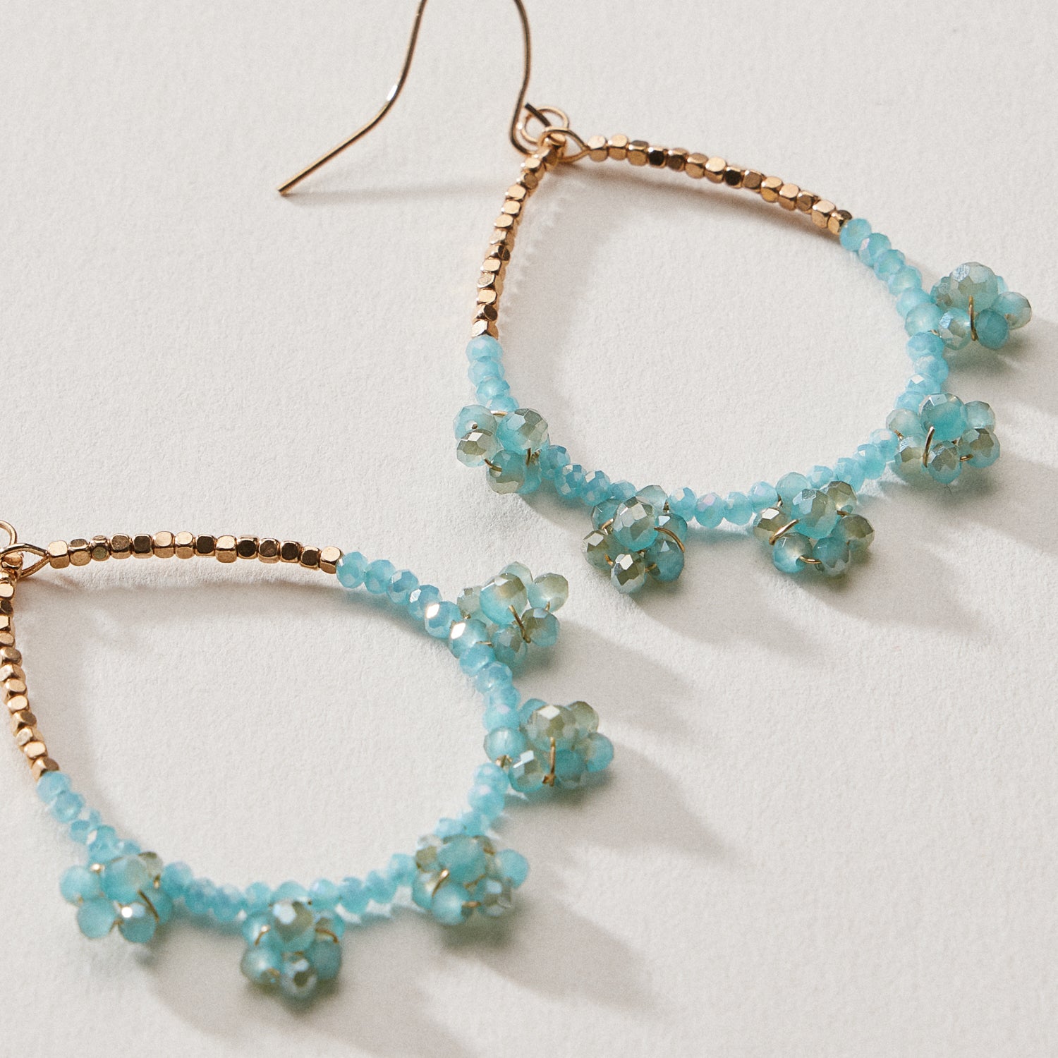 Glass Beaded Teardrop Hoop Earrings