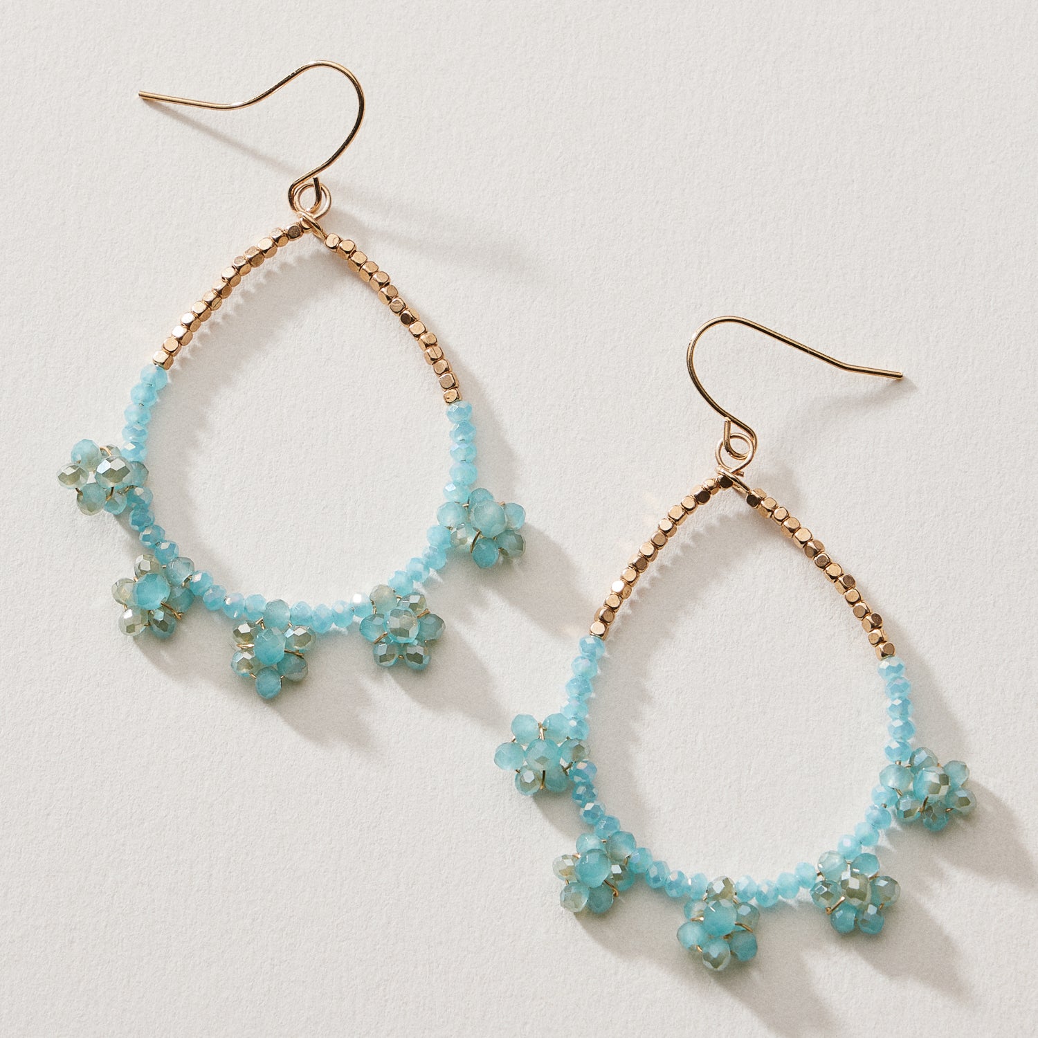Glass Beaded Teardrop Hoop Earrings