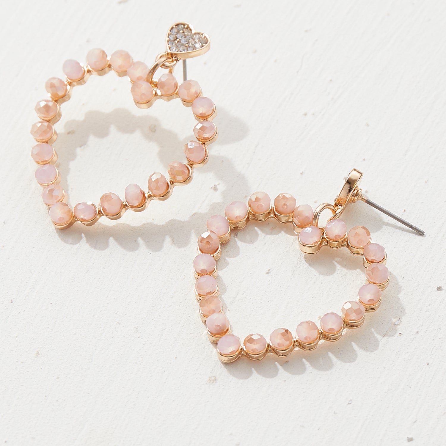 Pink Stone Heart Earrings