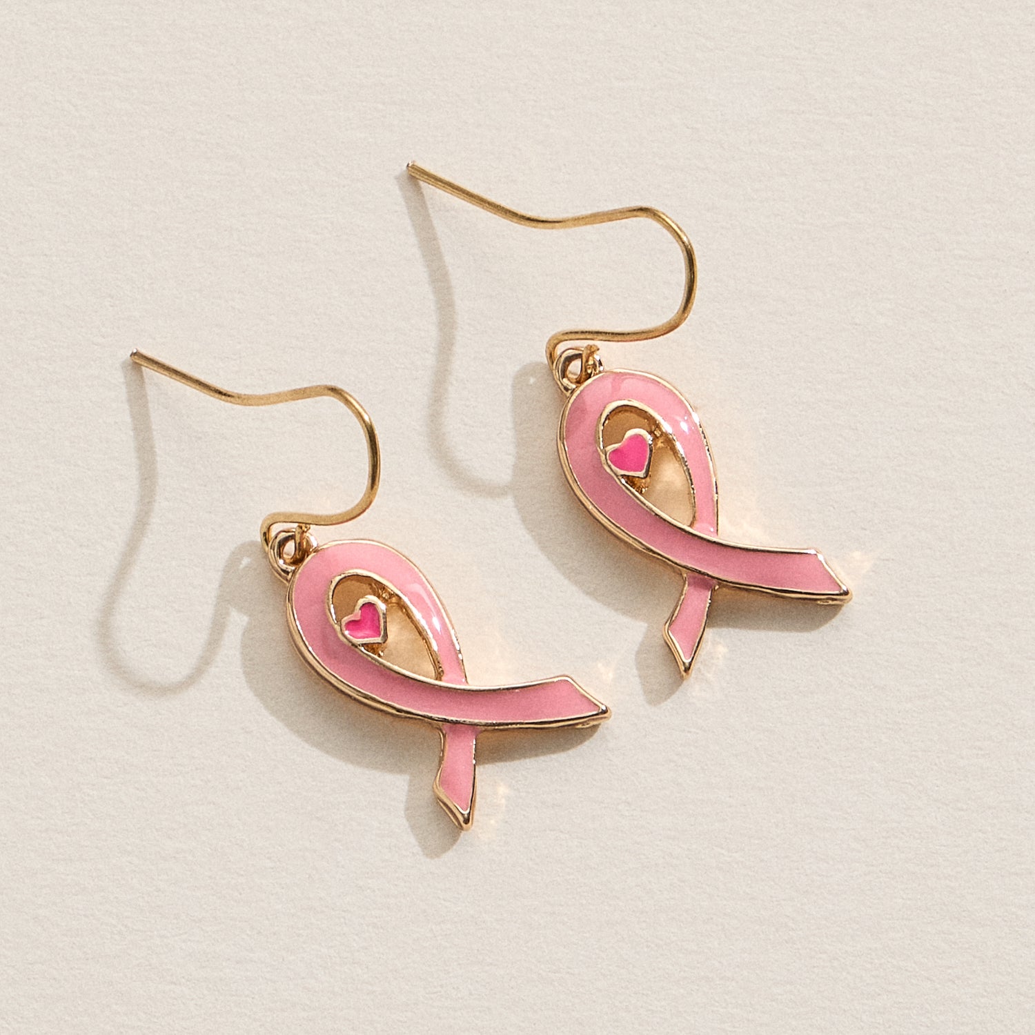 Heart Epoxy Earrings with Pink Ribbon Motif