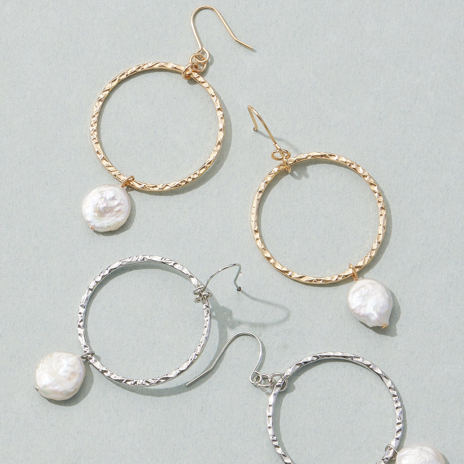 Pearl with Hammered Metal Earrings
