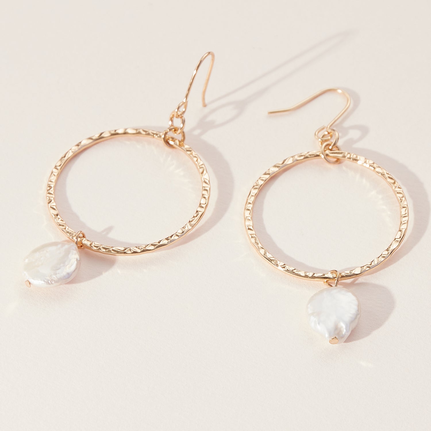 Pearl with Hammered Metal Earrings