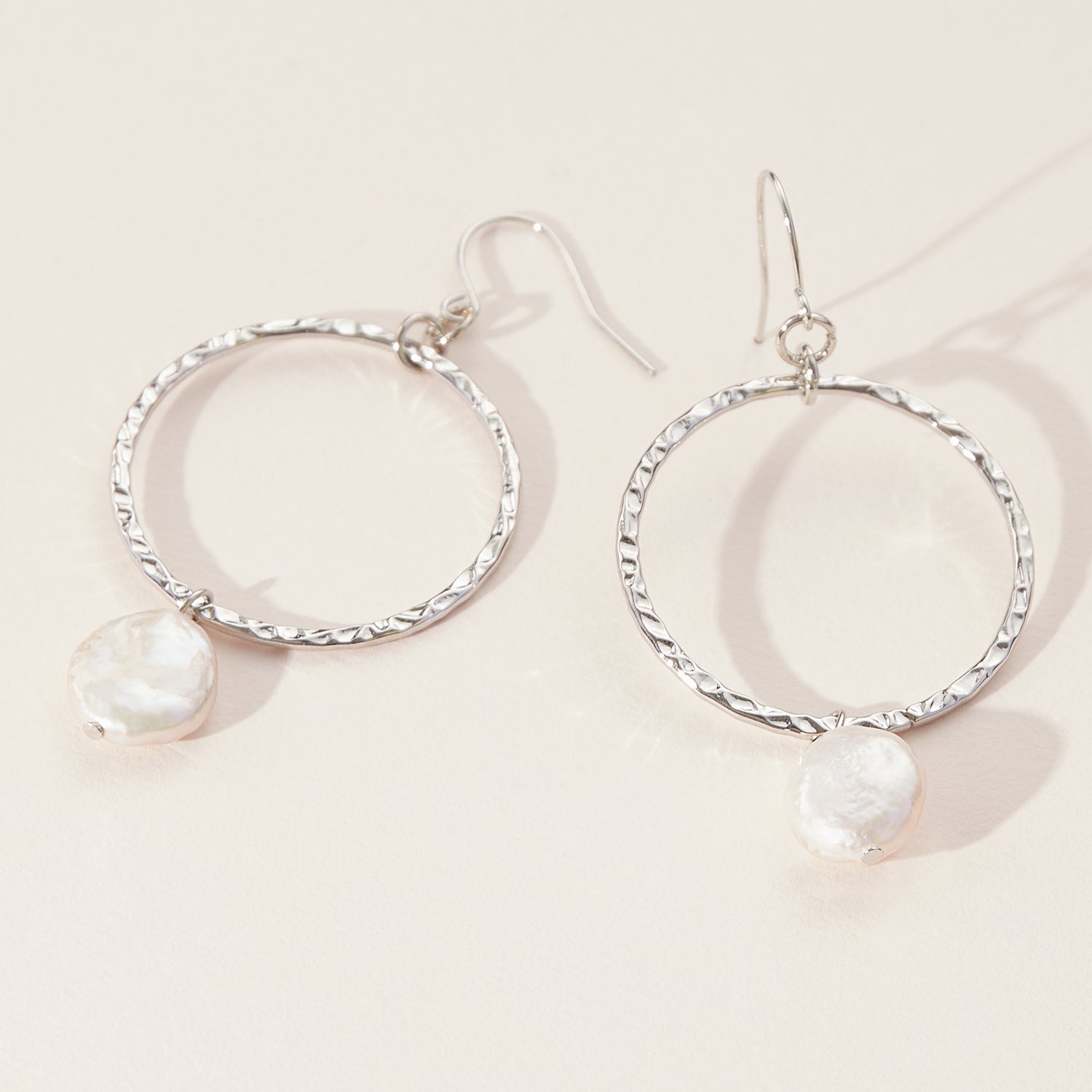Pearl with Hammered Metal Earrings