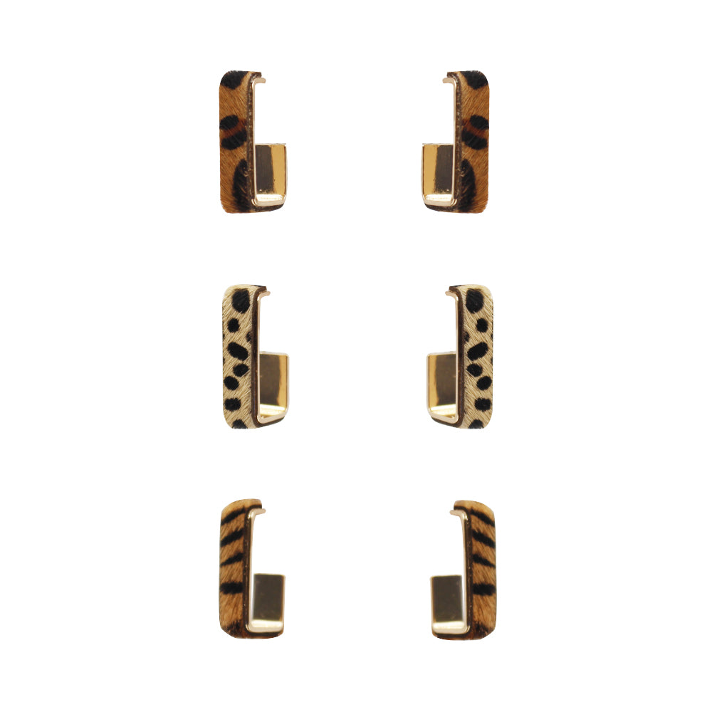 GENUINE CALF HAIR ANIMAL PRINT 3 SET EARRINGS