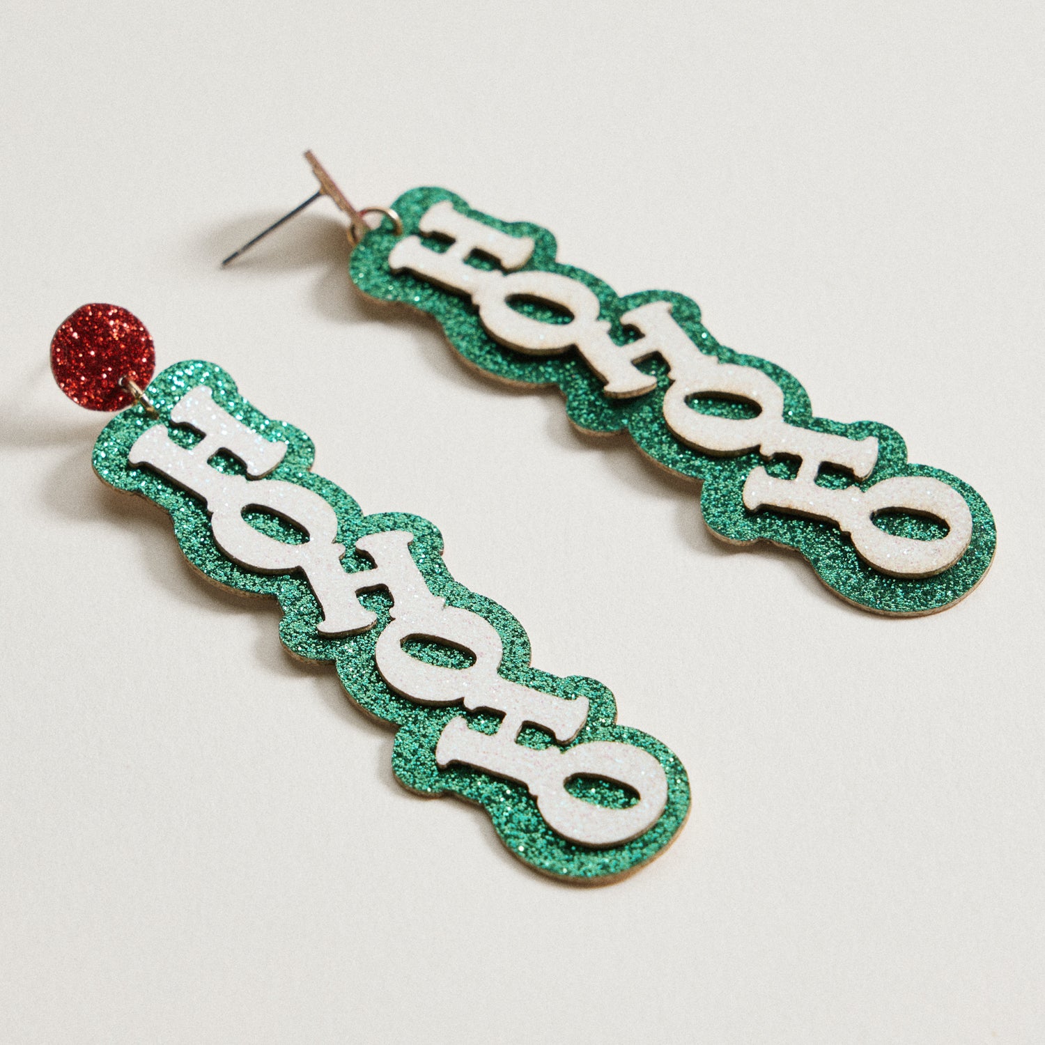 Glitter Ho Ho Ho Statement Earrings | Christmas Holiday Dangles