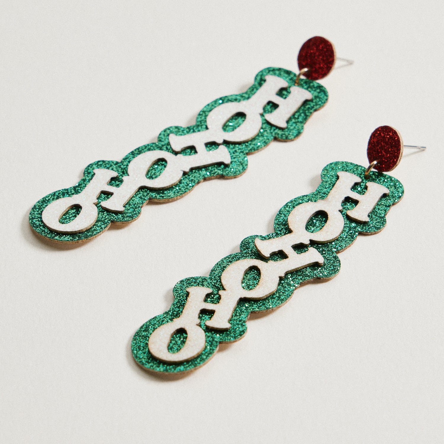 Glitter Ho Ho Ho Statement Earrings | Christmas Holiday Dangles