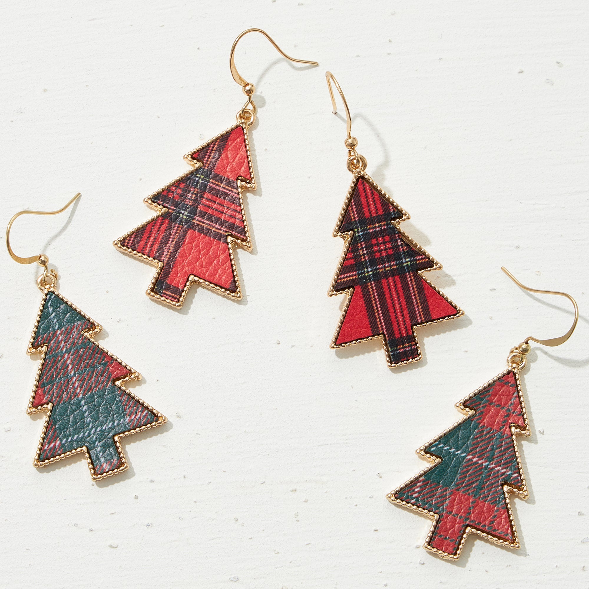 Plaid Christmas Tree Drop Earrings - Frem